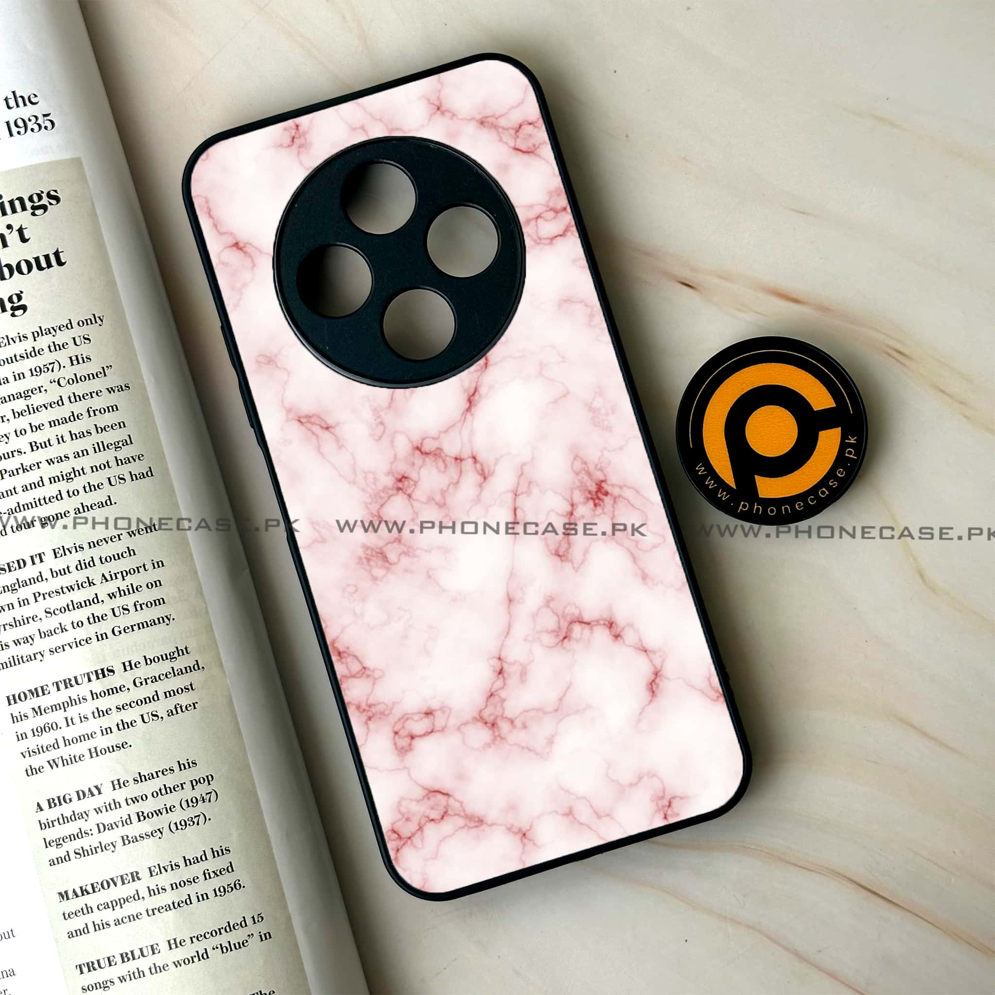 Tecno Spark 30C - Pink Marble Series - Premium Printed Glass soft Bumper shock Proof Case