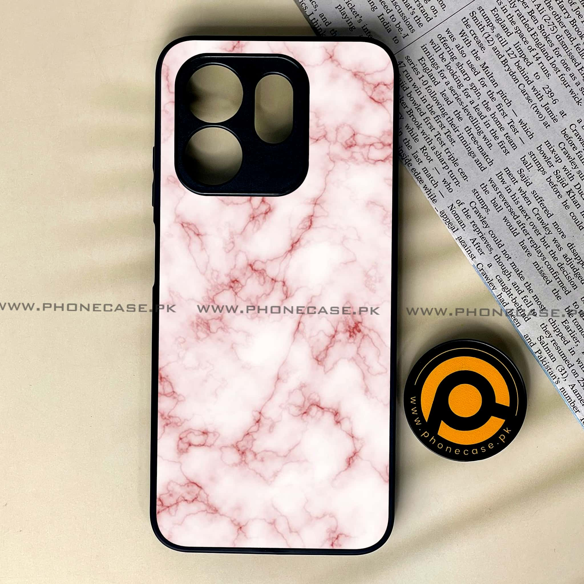 Infinix Hot 50i - Pink Marble Series - Premium Printed Glass soft Bumper shock Proof Case