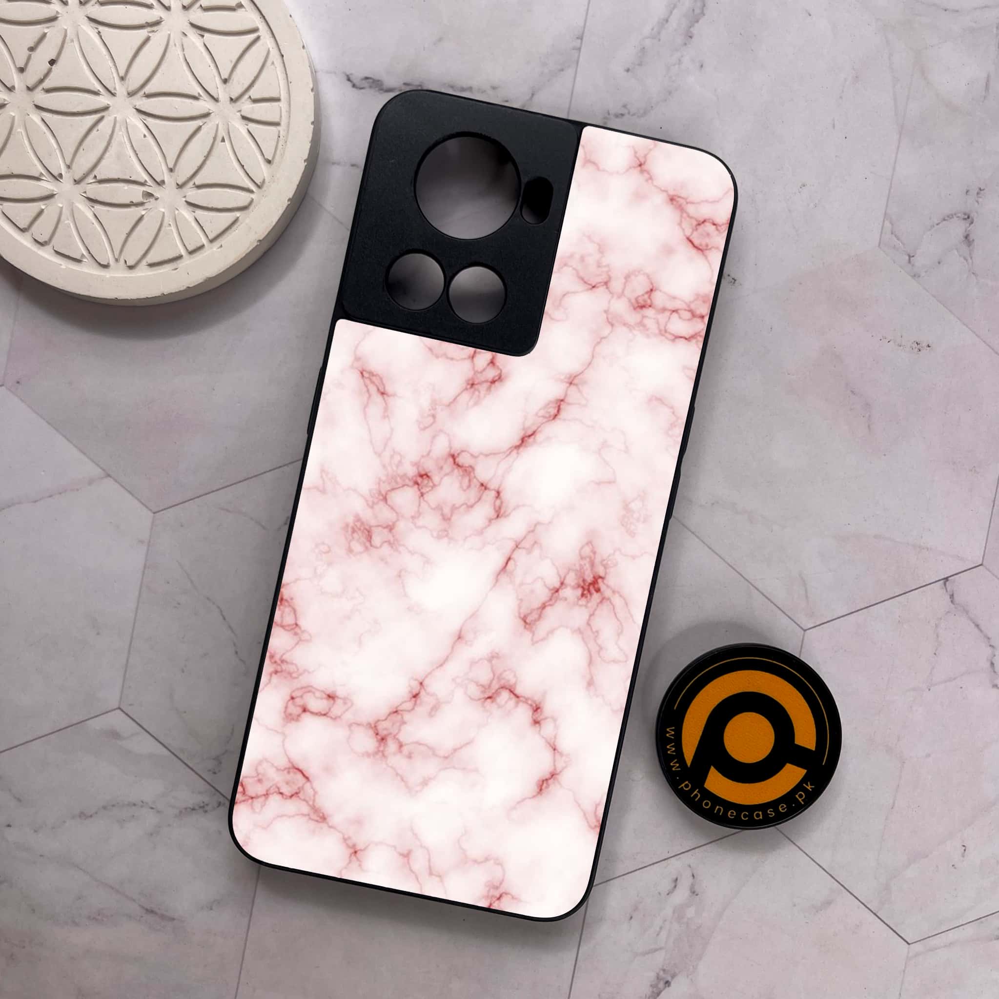 OnePlus 10R -  Pink Marble Series  - Premium Metal Printed soft Bumper shock Proof Case