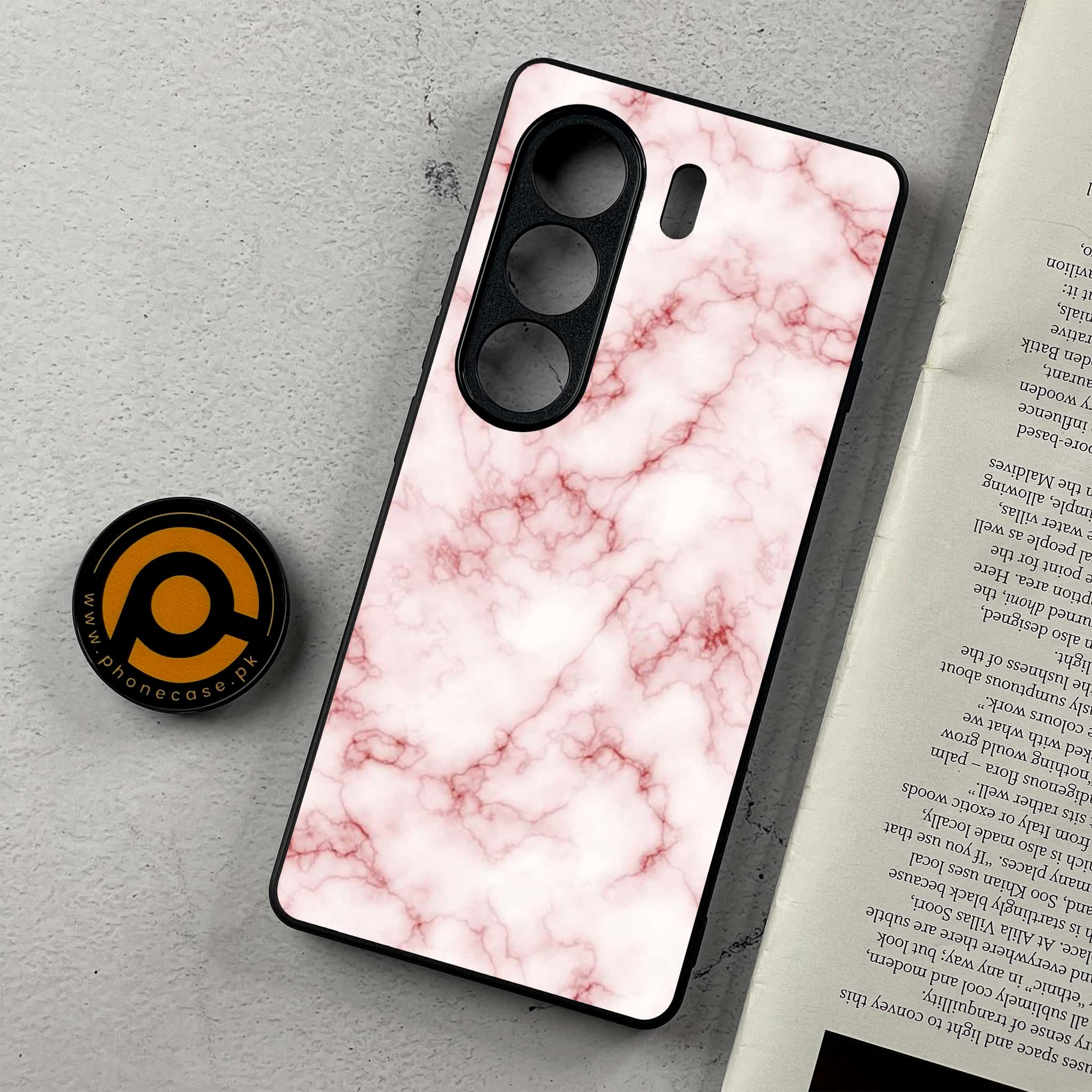Tecno Camon 40 Pro - Pink Marble Series - Premium Metal Printed Soft Bumper Shockproof Case