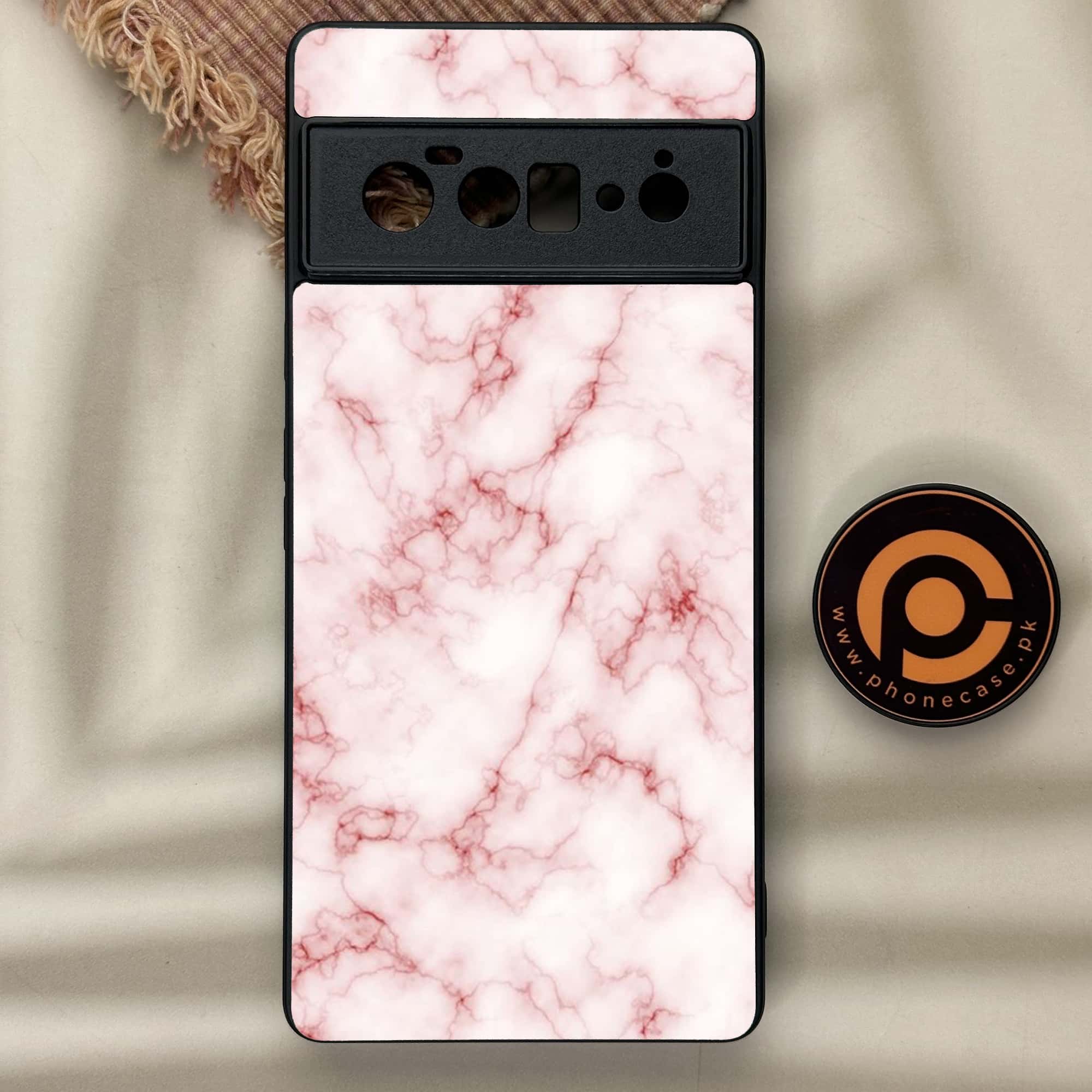 Google Pixel 6A - Pink Marble Series - Premium Metal Printed soft Bumper Shock Proof Case