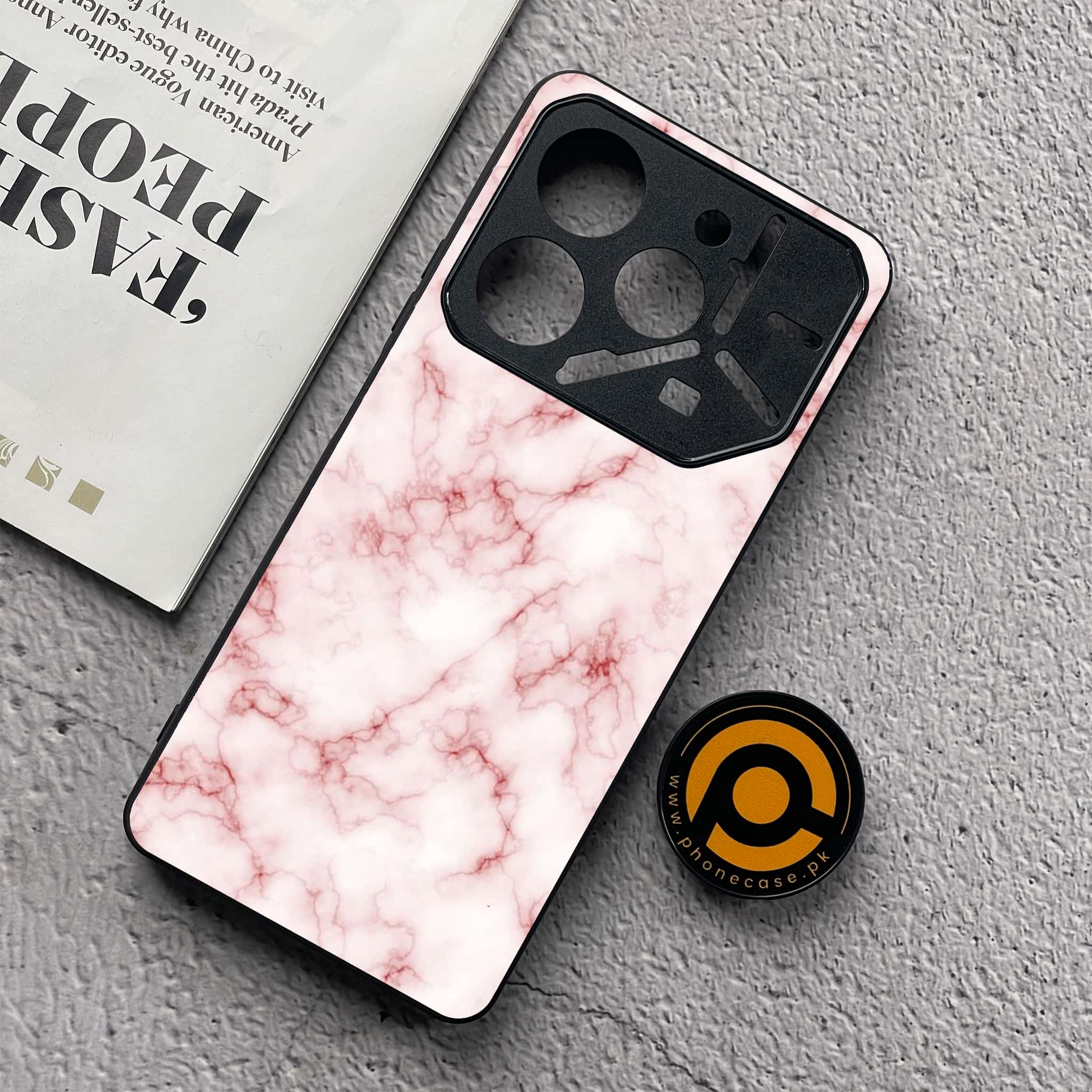 Tecno Pova 6 Neo - Pink Marble Series - Premium Metal  Printed soft Bumper shock Proof Case