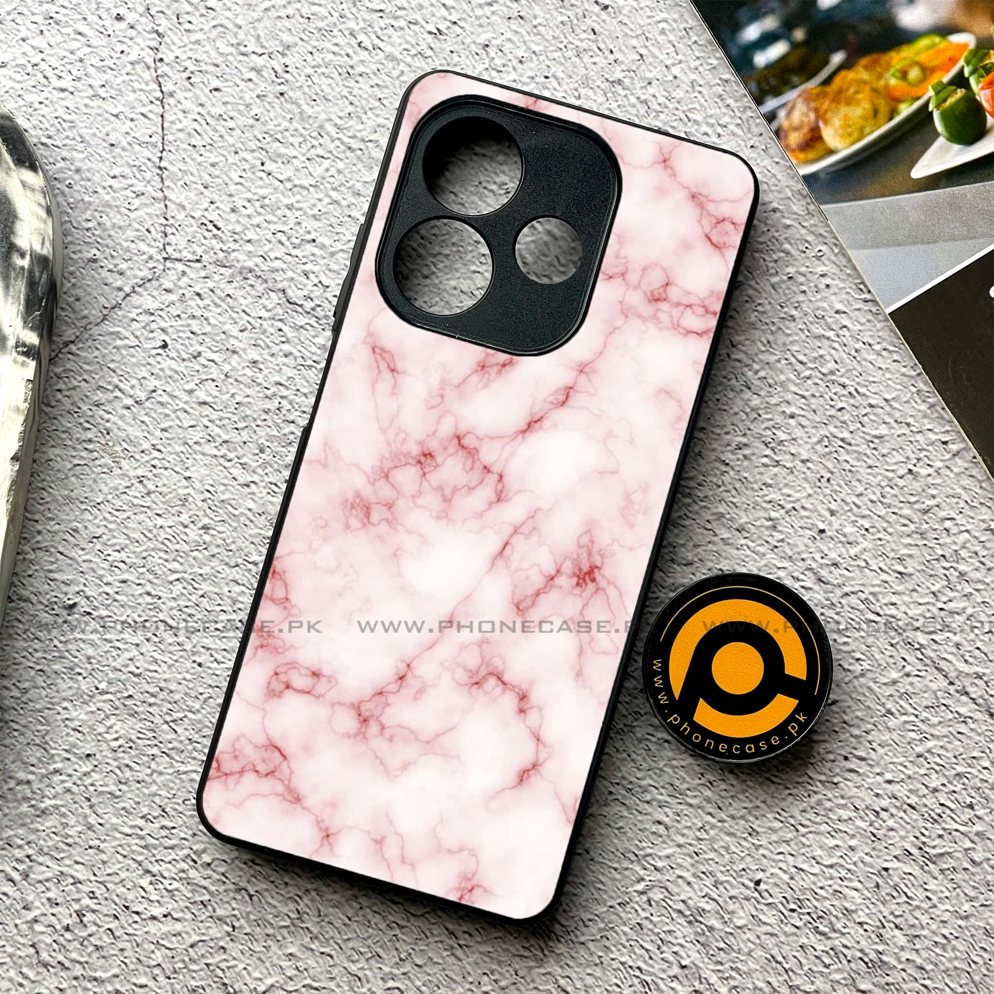 Oppo A5 Pro - Pink Marble Series - Premium Metal Printed soft Bumper shock Proof Case