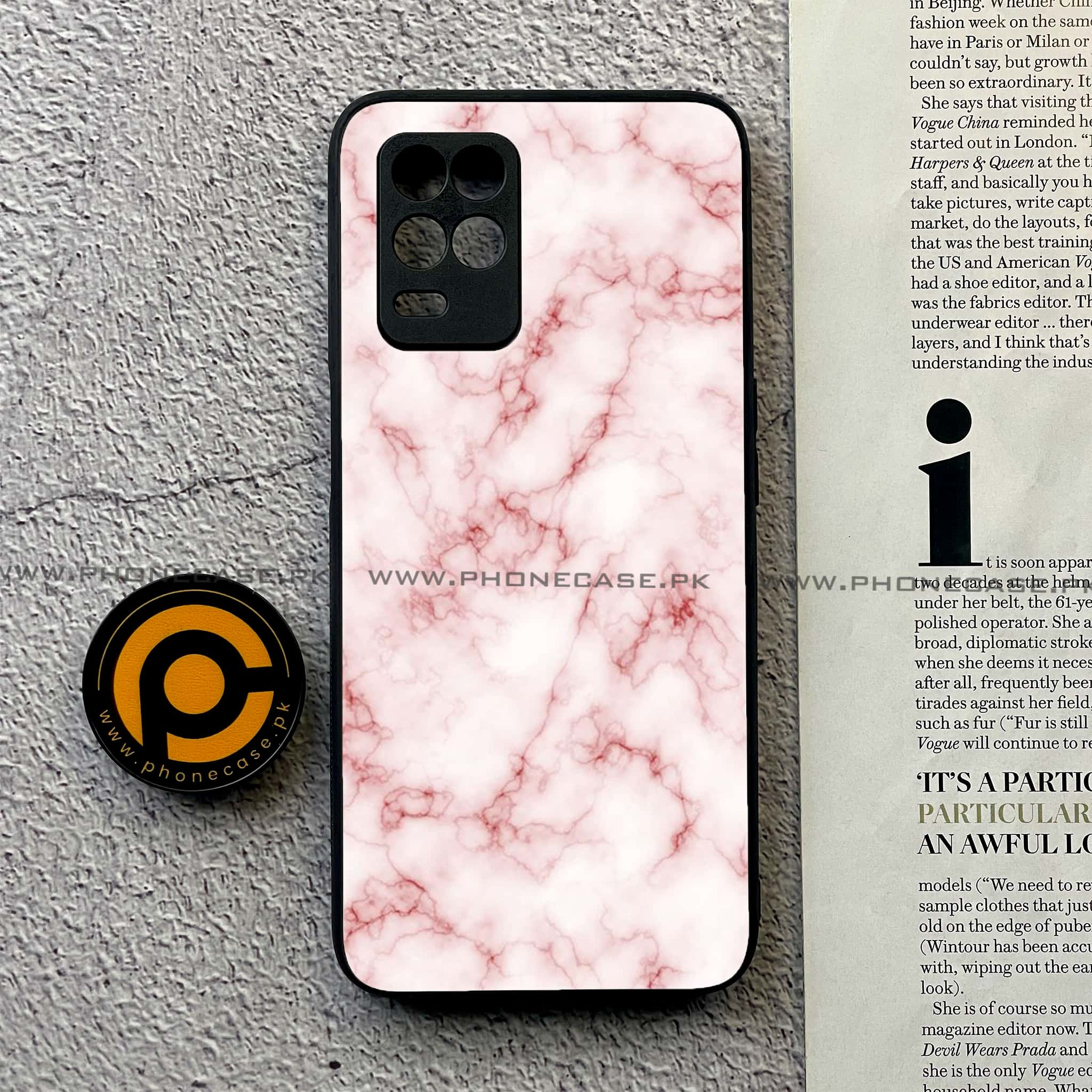 Realme Narzo 30 5G - Pink Marble Series - Premium Printed Glass soft Bumper shock Proof Case