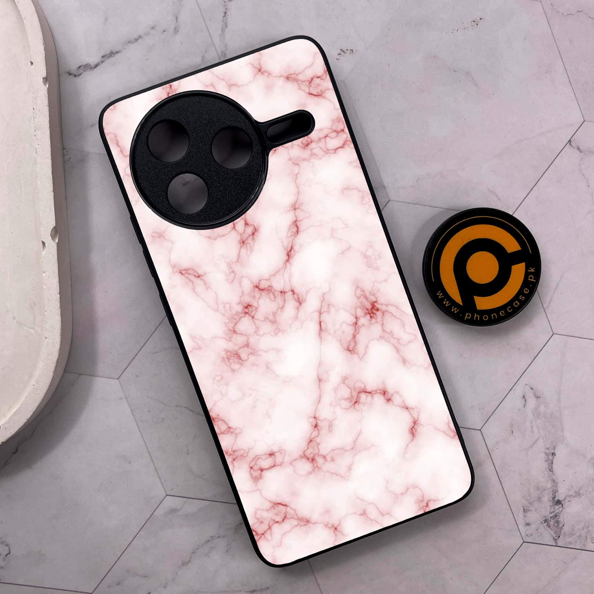 Xiaomi Poco F7 Pro 5G - Pink Marble Series - Premium Metal Printed soft Bumper shock Proof Case