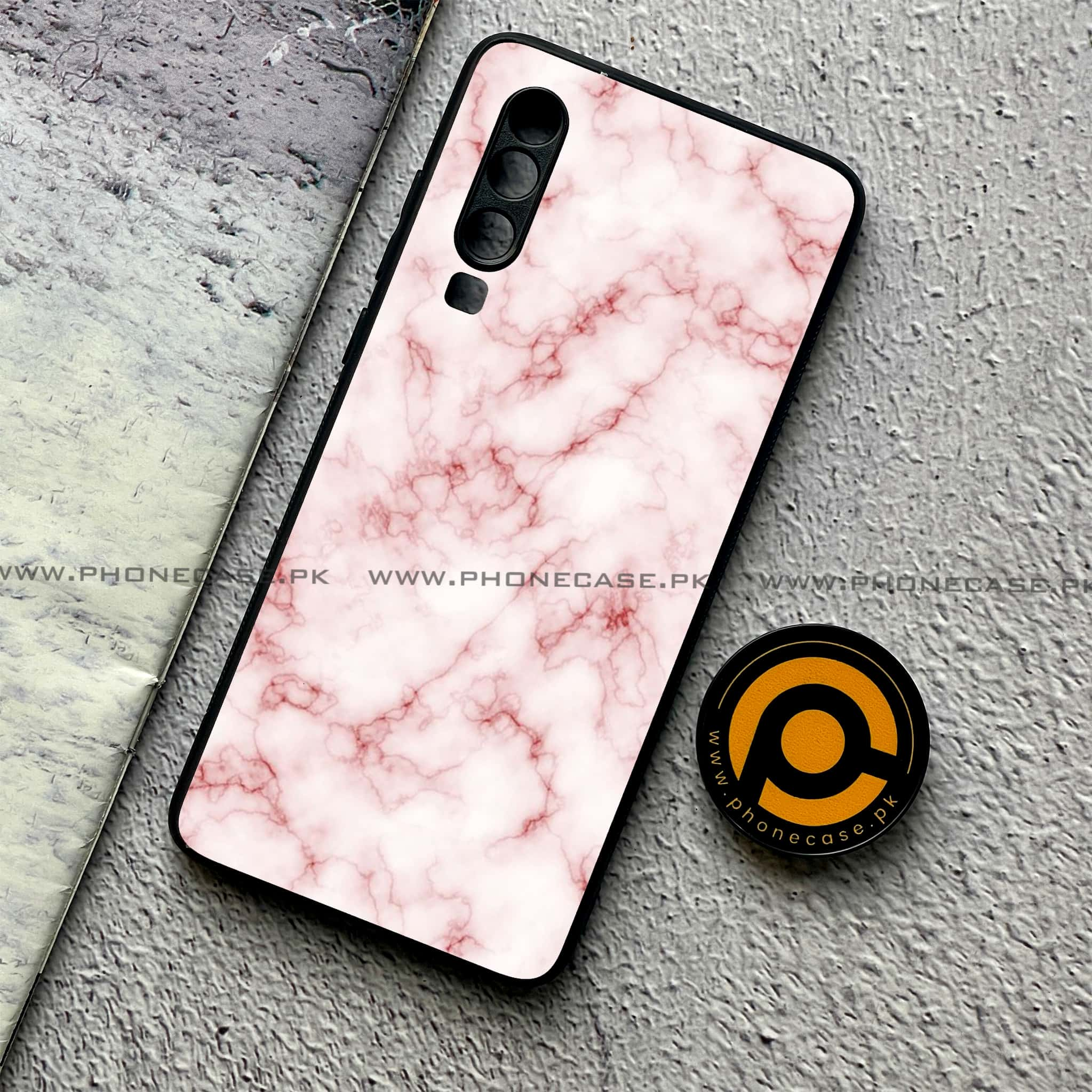 Huawei P30 - Pink Marble Series - Premium Printed Glass soft Bumper shock Proof Case