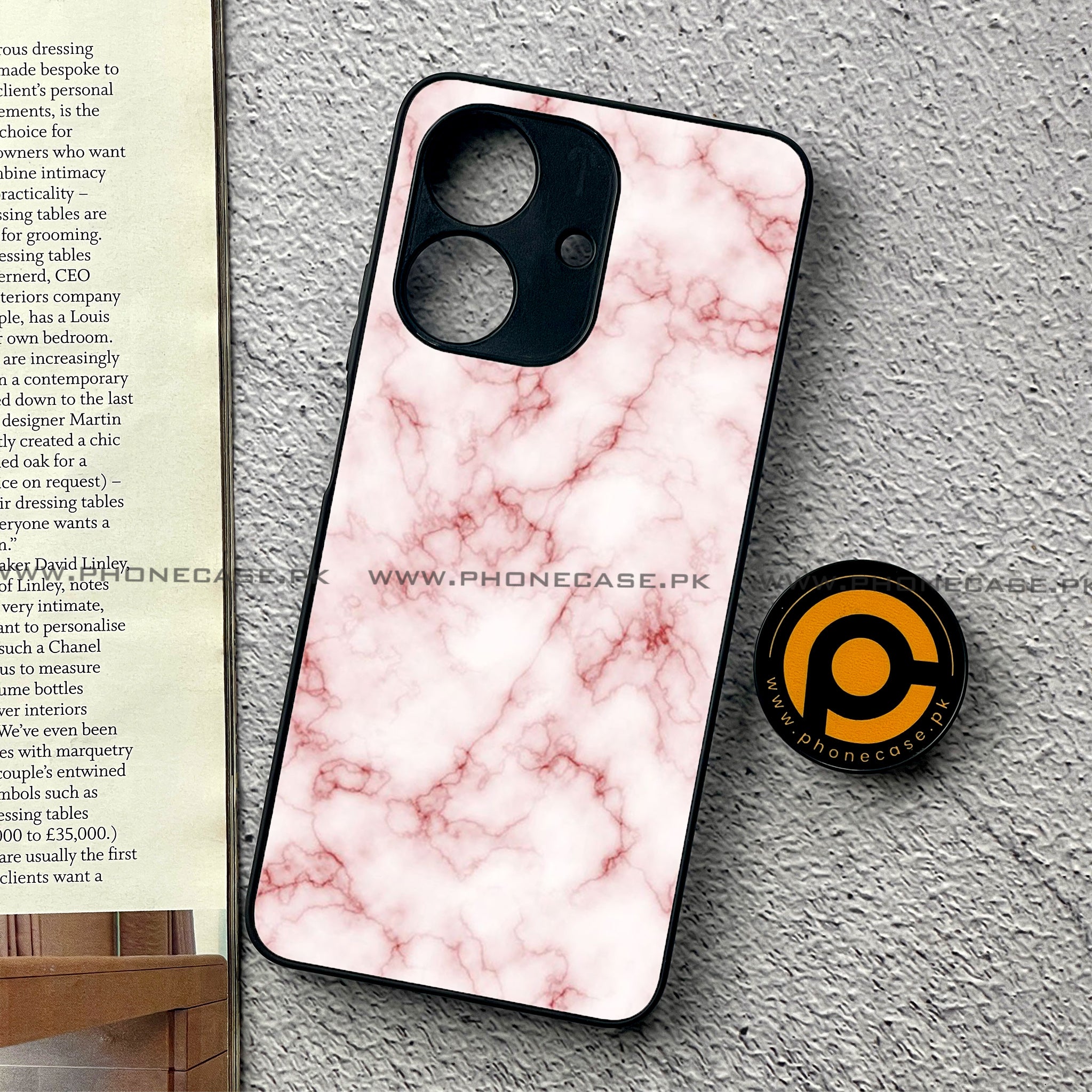 Realme Note 60 - Pink Marble Series - Premium Printed Glass soft Bumper shock Proof Case