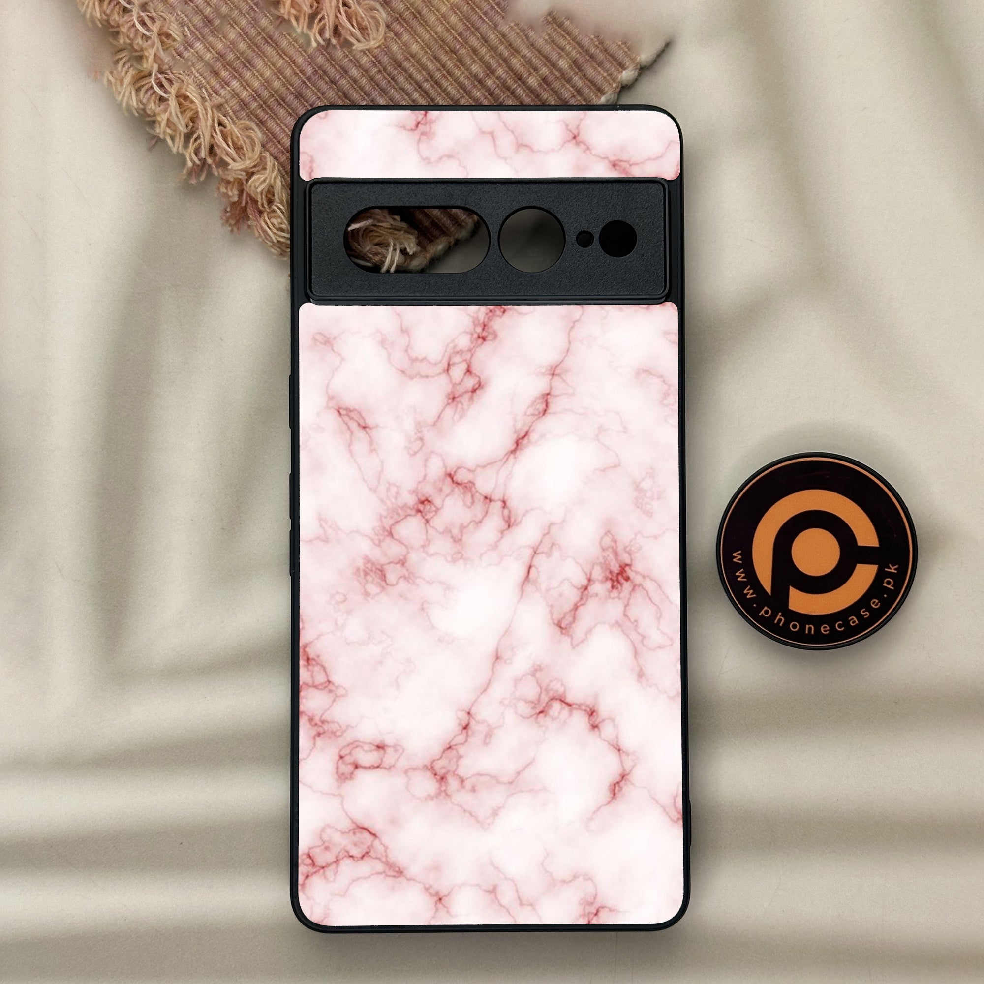 Google Pixel 7 Pro - Pink Marble Series - Premium Metal Printed soft Bumper Shock Proof Case