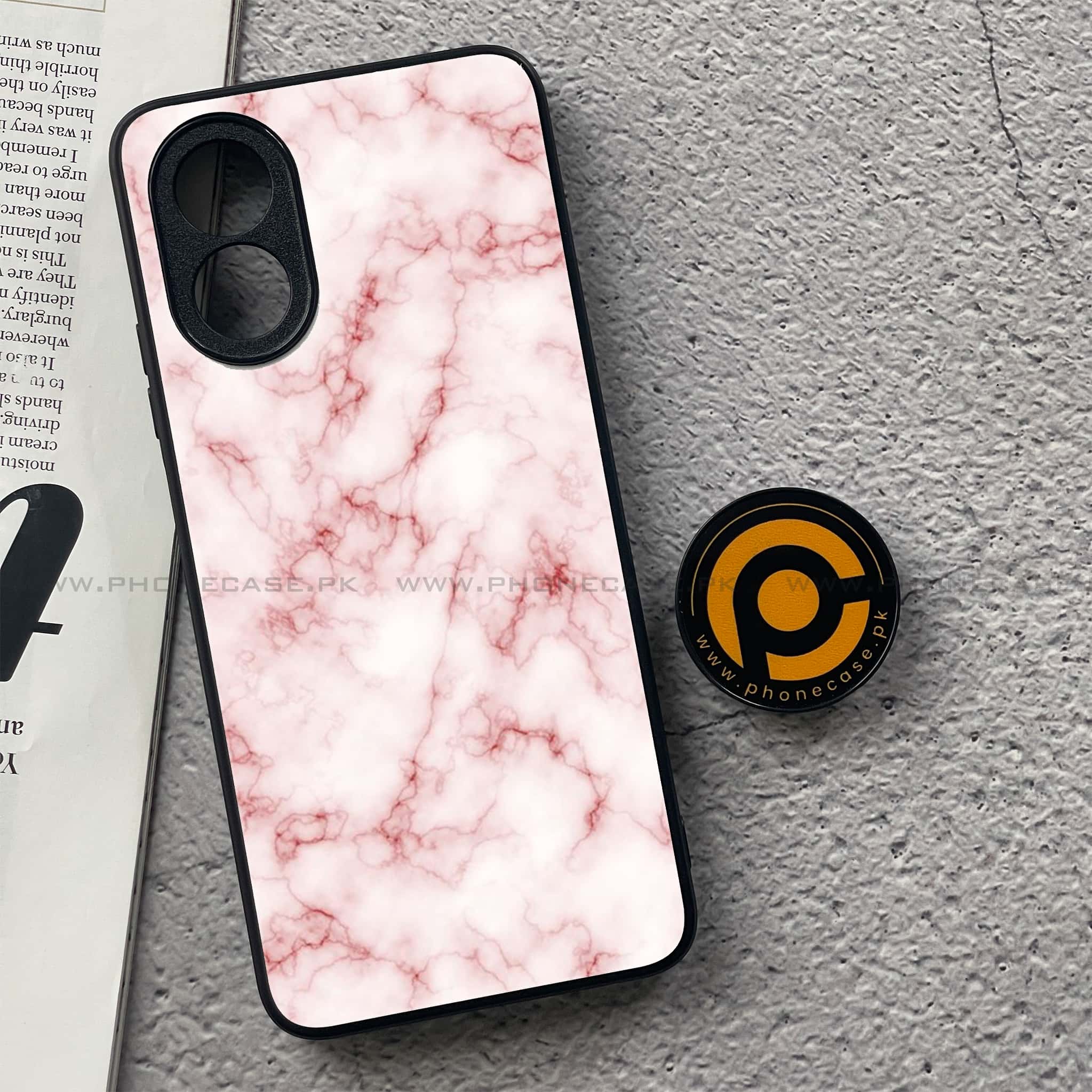 Oppo A18 4G - Pink Marble Series - Premium Printed Glass soft Bumper shock Proof Case