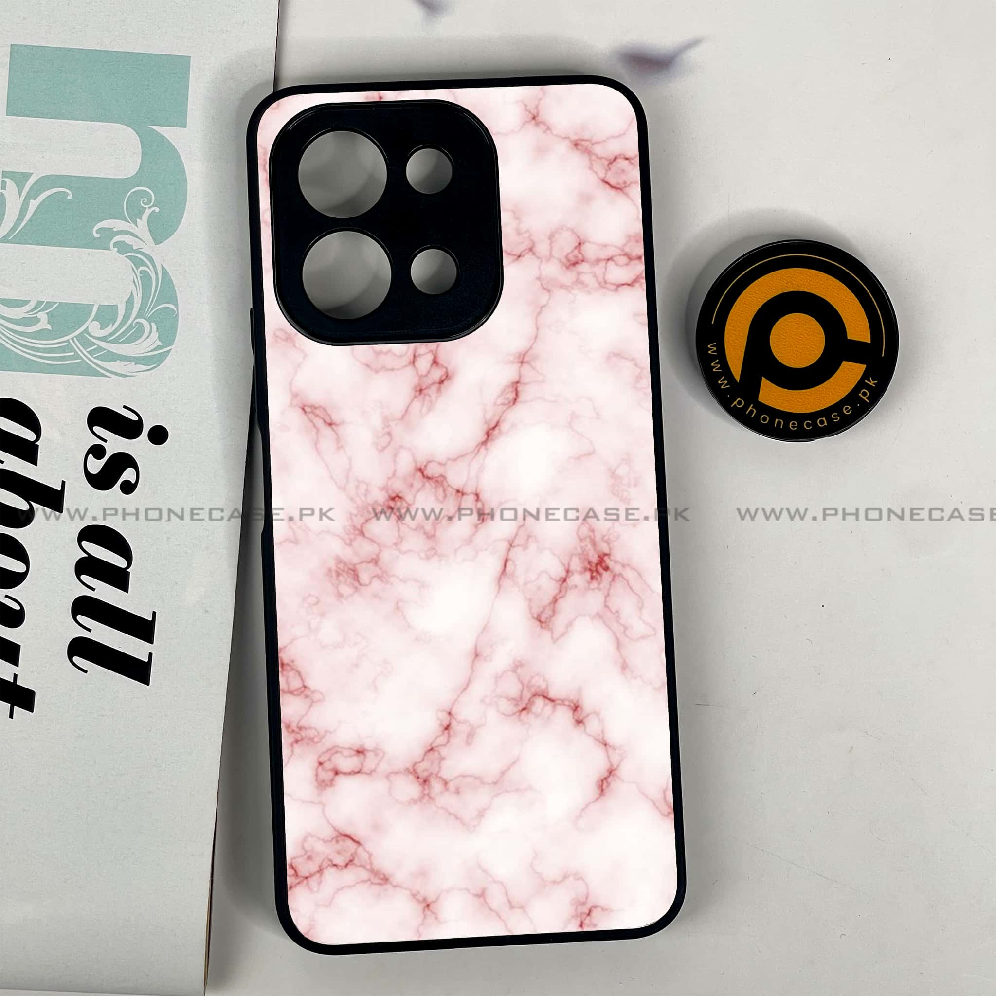 Vivo Y28 - Pink Marble Series - Premium Printed Glass soft Bumper shock Proof Case