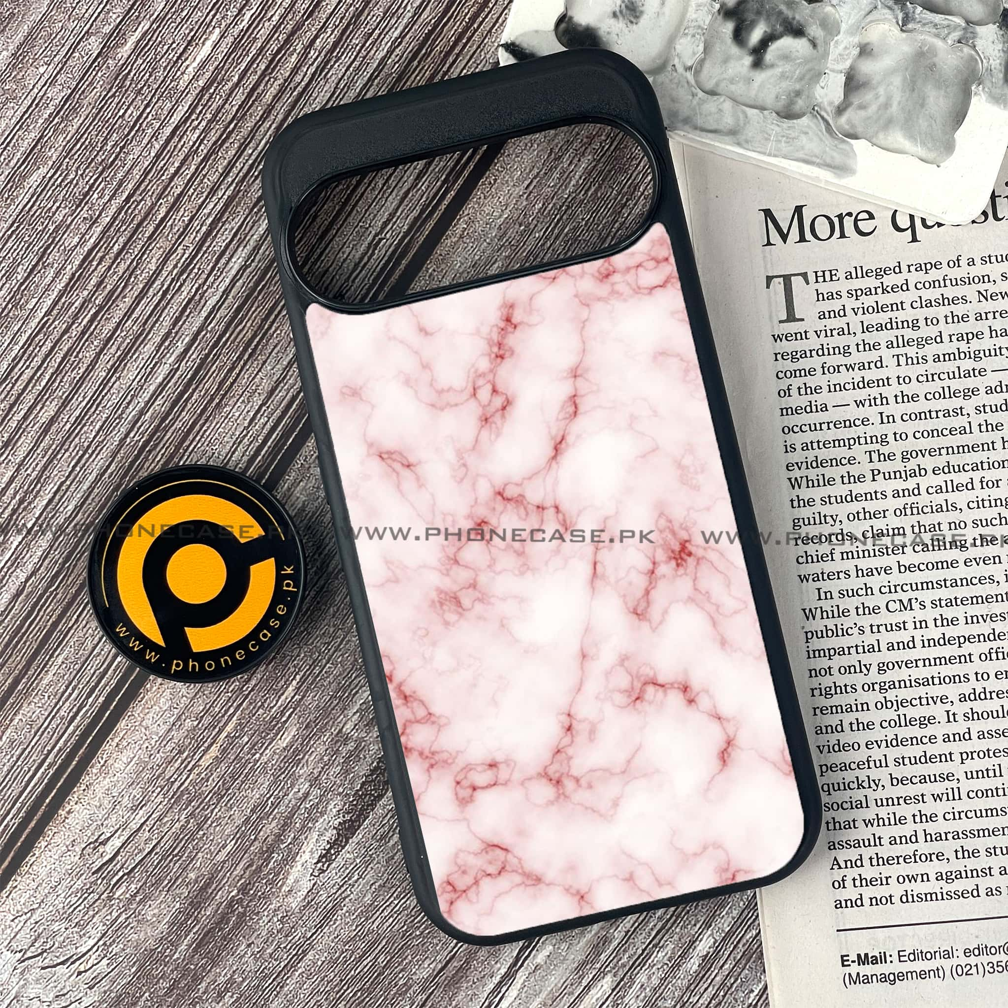 Google Pixel 9 - Pink Marble Series - Premium Printed Glass soft Bumper shock Proof Case