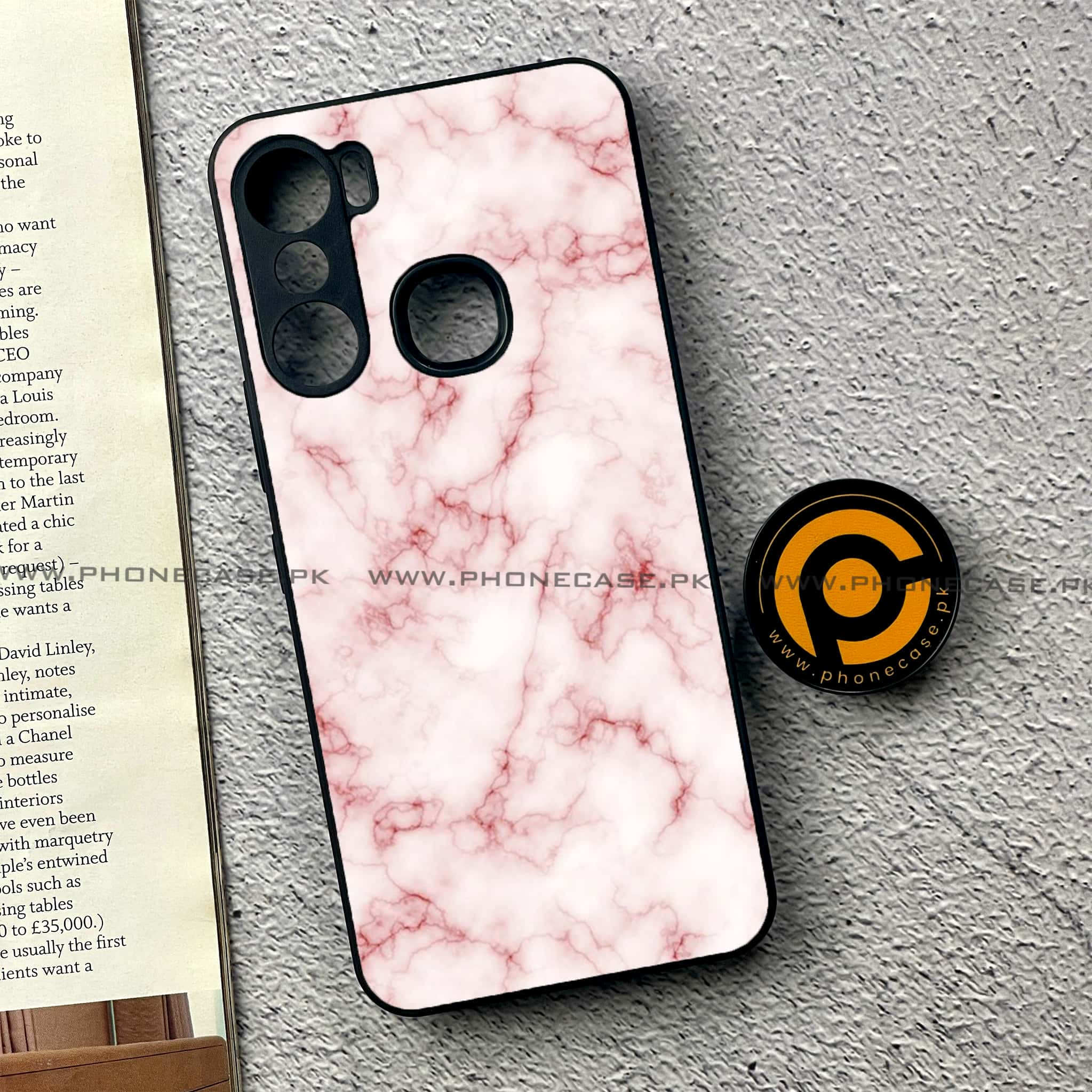 Infinix Hot 12 Pro - Pink Marble Series - Premium Printed Glass soft Bumper shock Proof Case