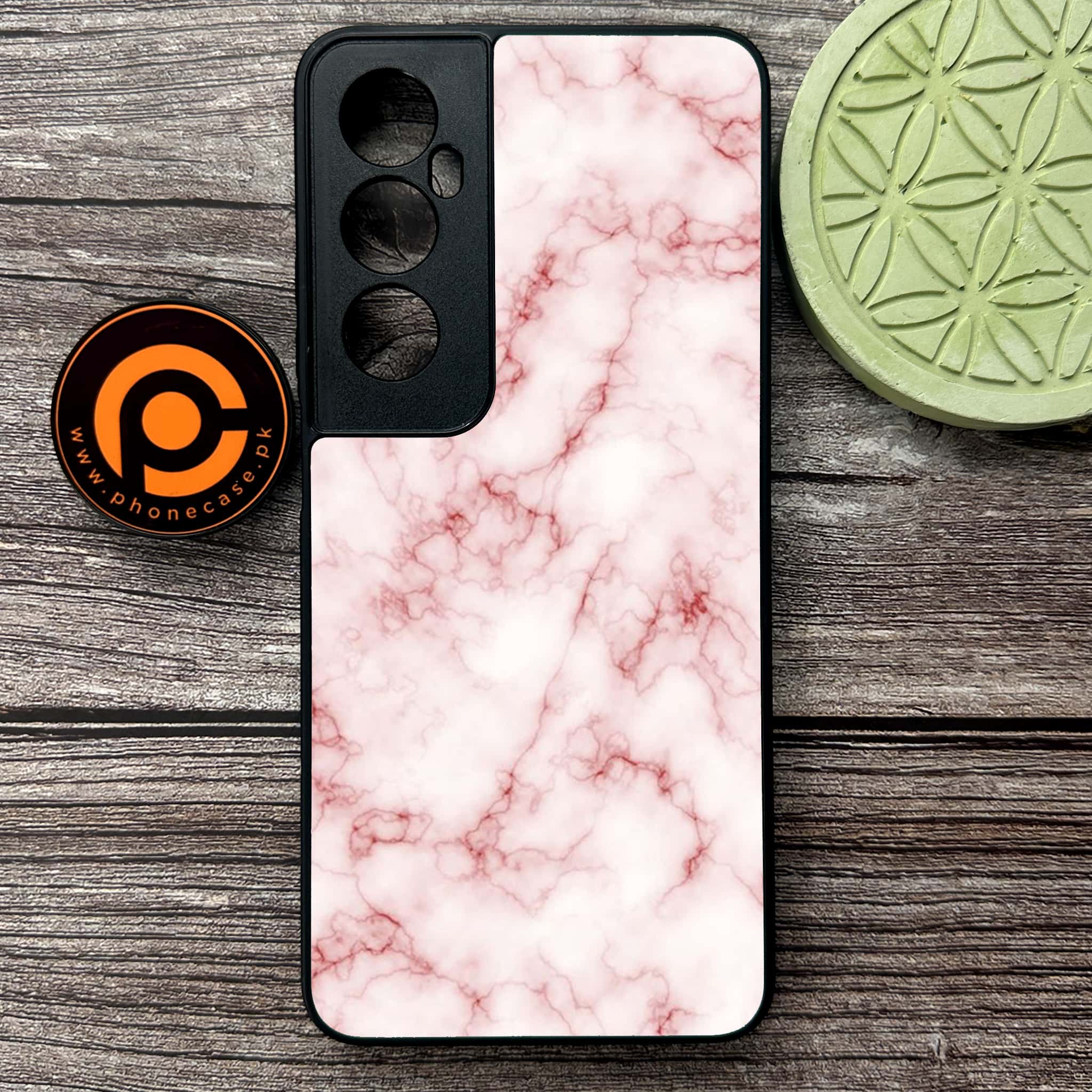 Realme C65  - Pink Marble Series - Premium Metal Printed soft Bumper shock Proof Case