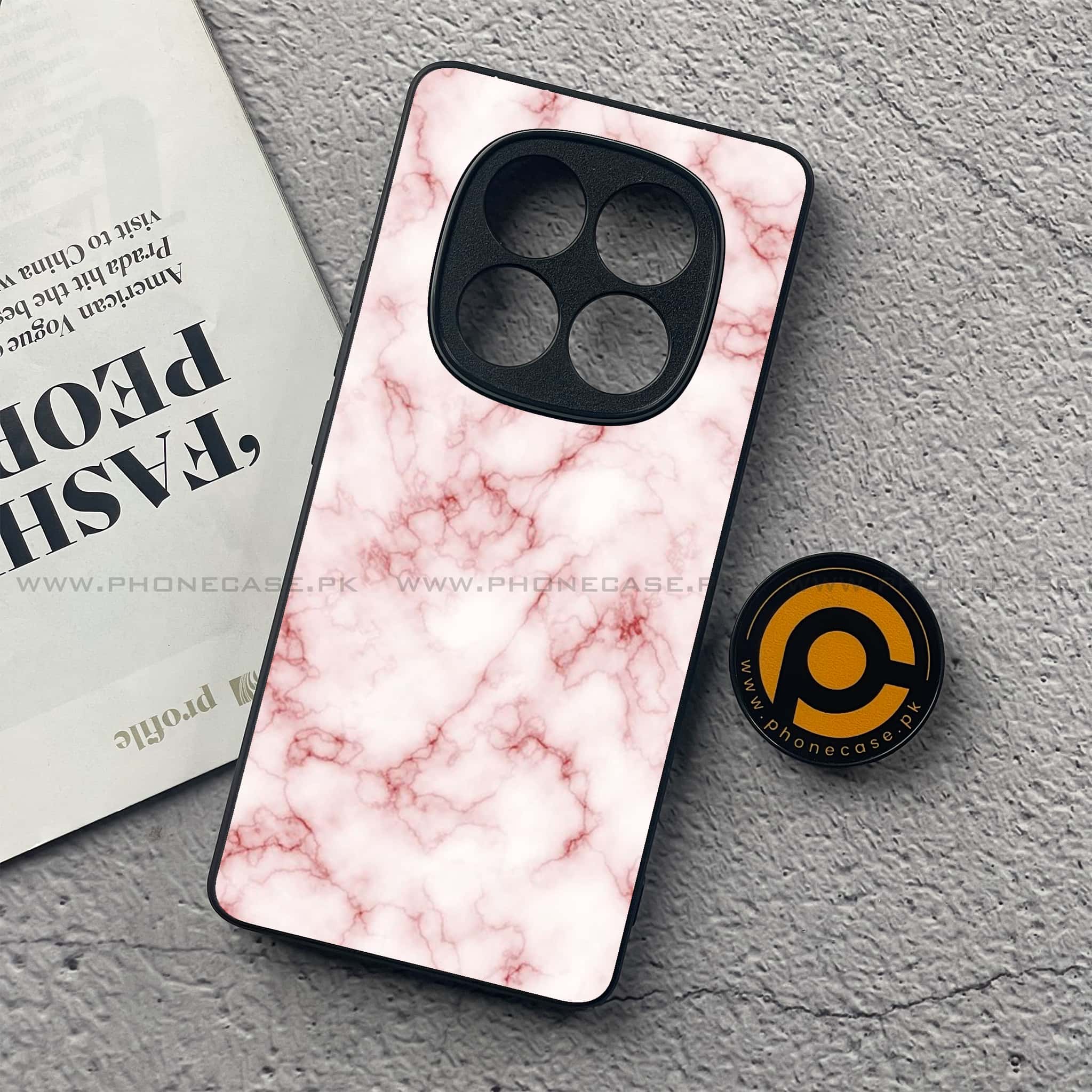 Redmi Note 14 Pro - Pink Marble Series - Premium Printed Glass soft Bumper shock Proof Case