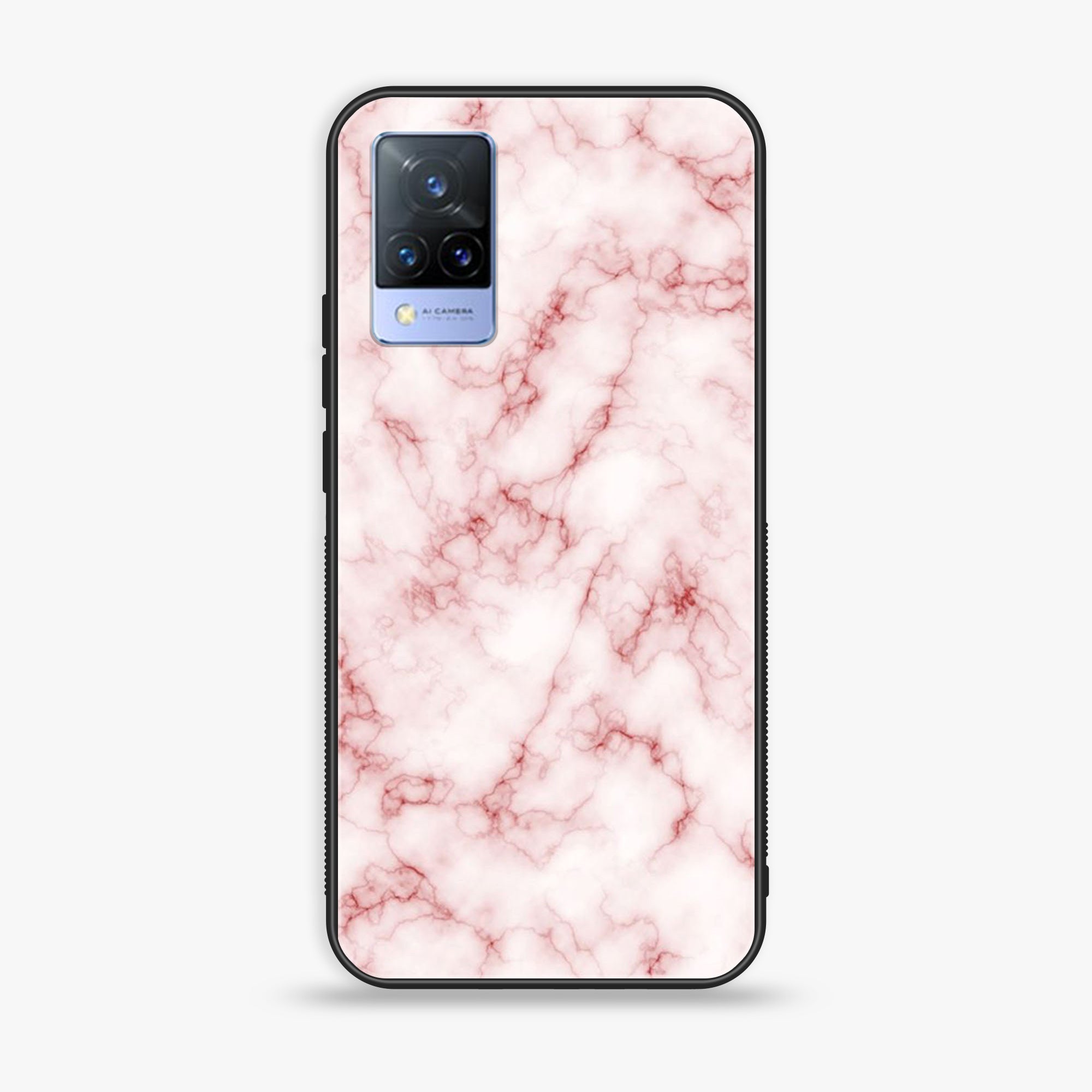 Vivo V21 - Pink Marble Series - Premium Printed Glass soft Bumper shock Proof Case