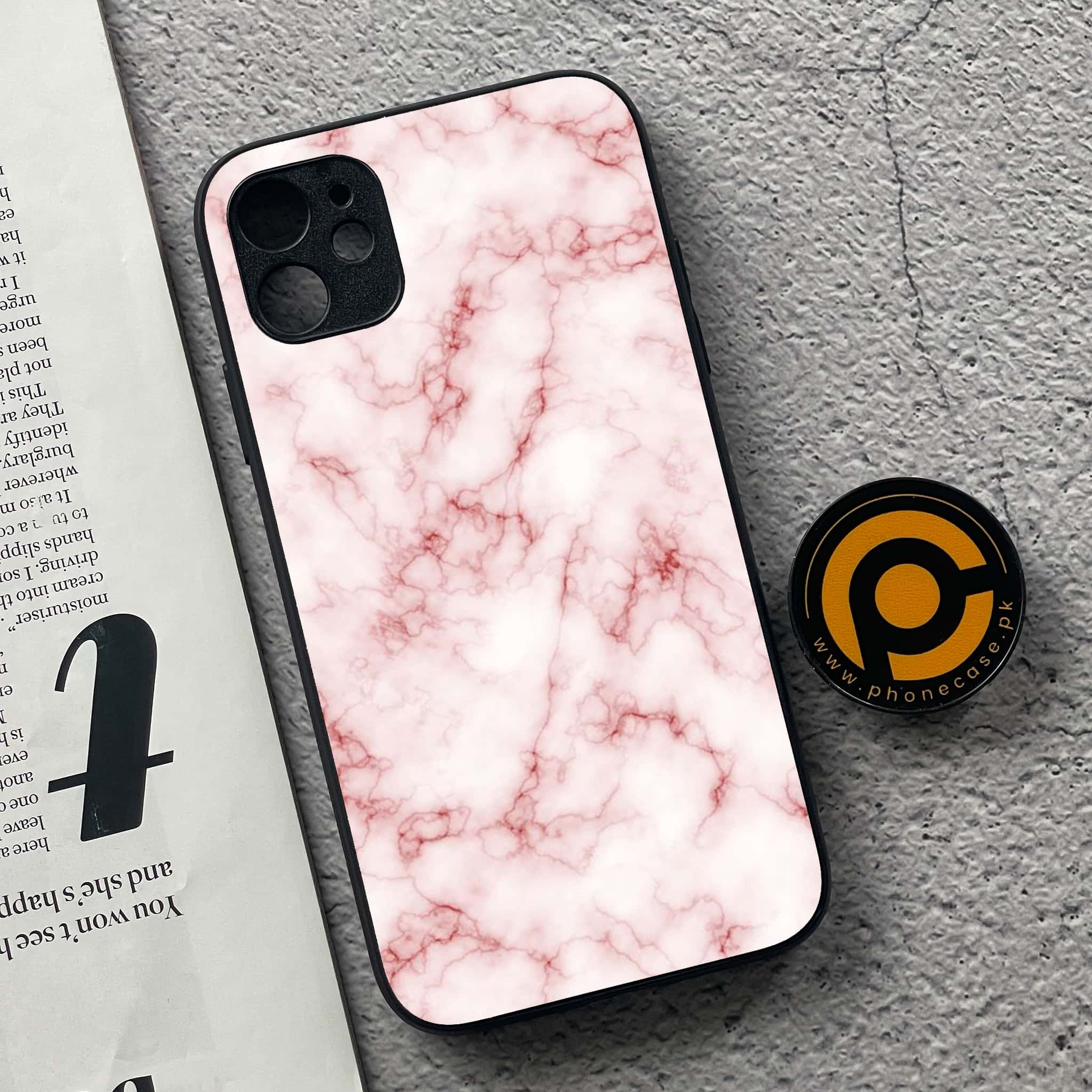 iPhone 11  Pink Marble Series Premium Printed Glass soft Bumper shock Proof Case