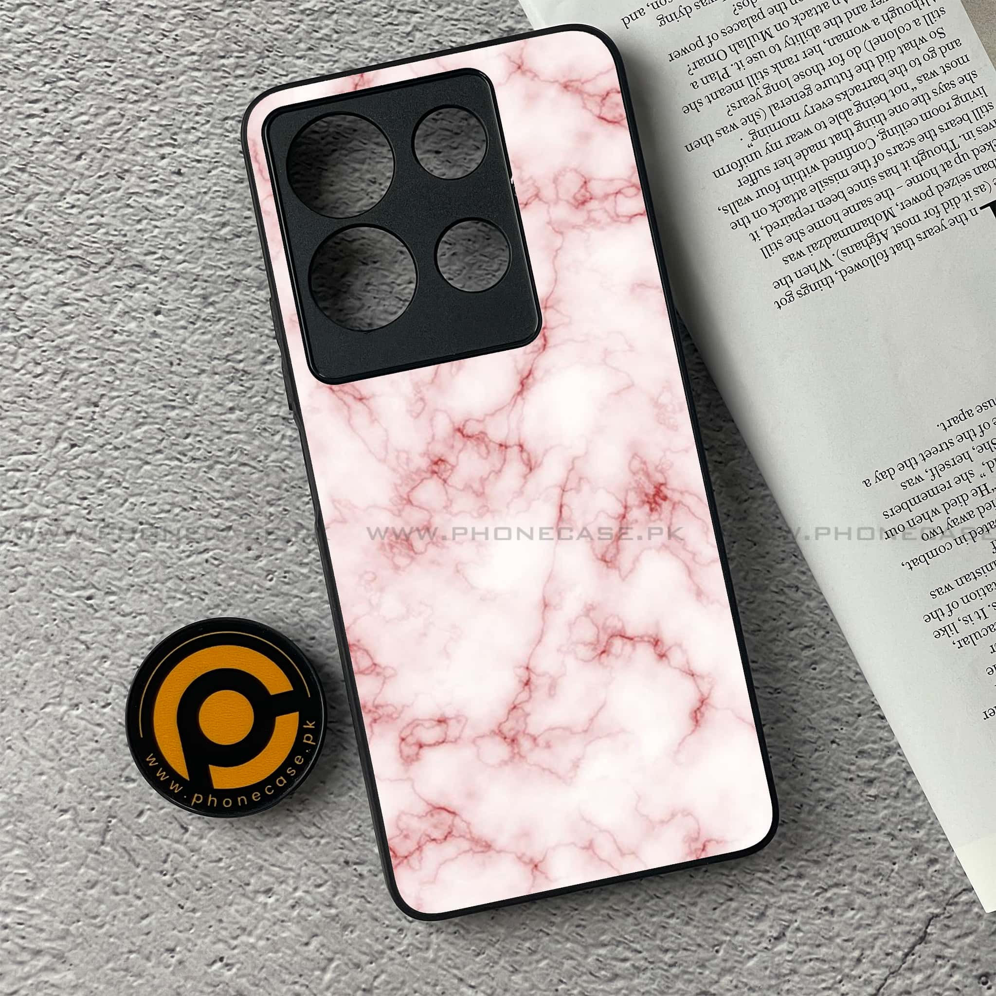 Infinix Note 30 - Pink Marble Series - Premium Printed Glass soft Bumper shock Proof Case