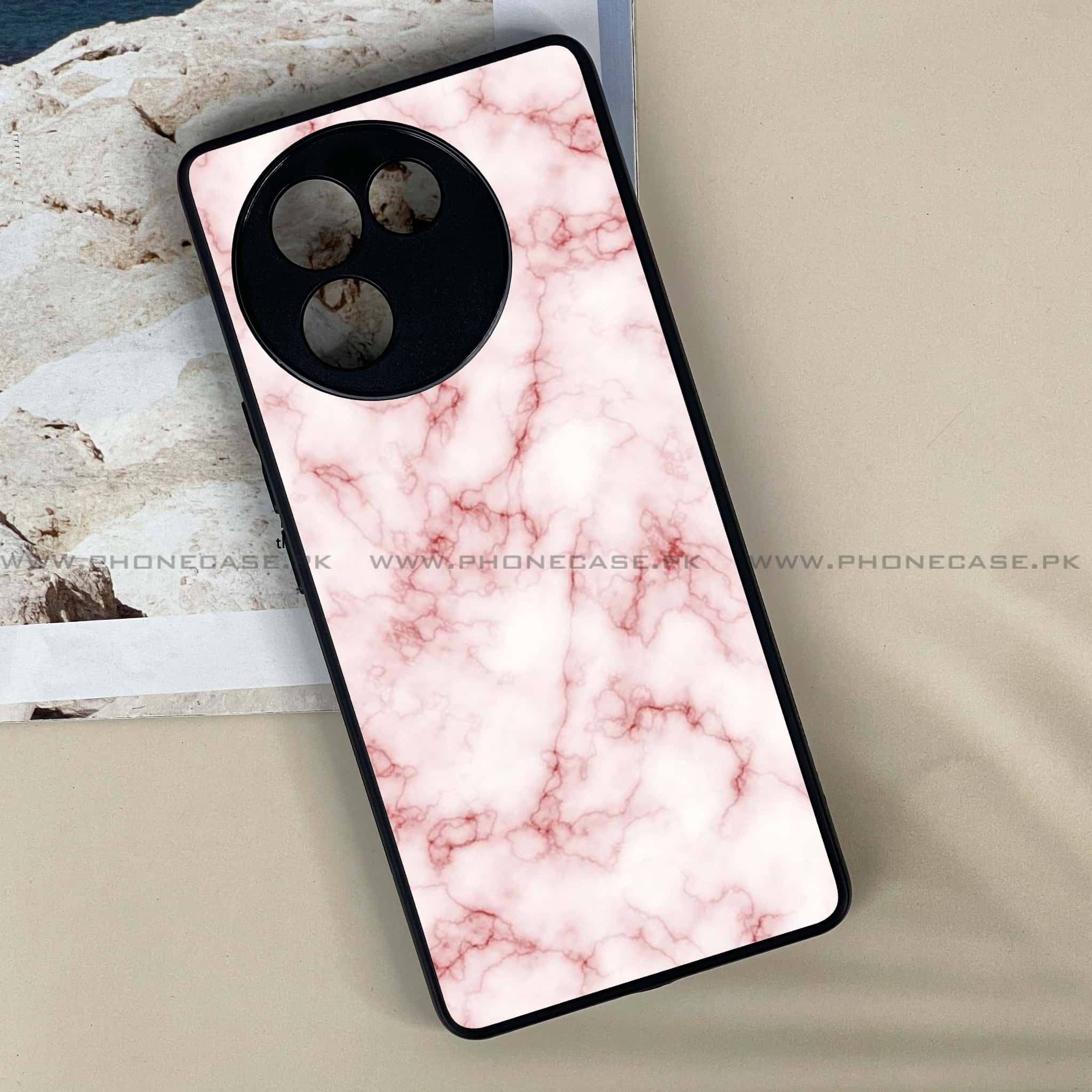 Vivo V30E - Pink Marble Series - Premium Printed Metal soft Bumper shock Proof Case