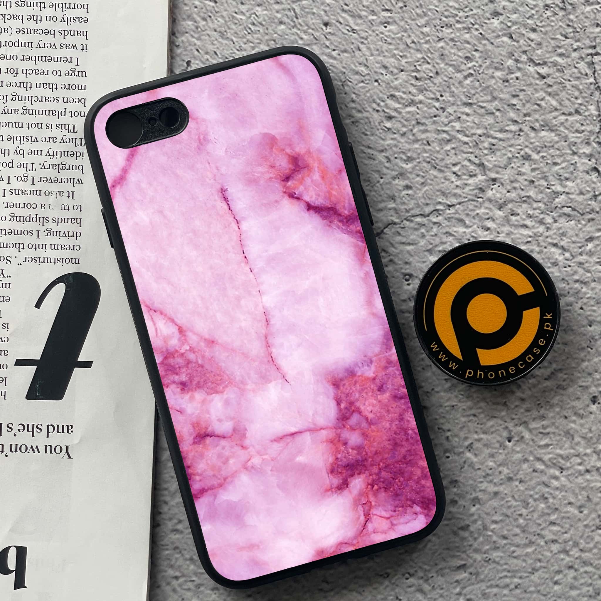 iPhone 7 / 8 - Pink Marble Series - Premium Printed Glass soft Bumper shock Proof Case