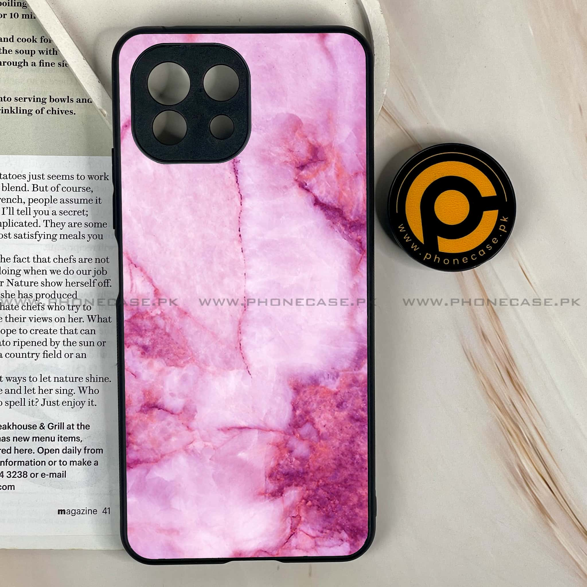 Mi 11 Lite - Pink Marble Series - Premium Printed Glass soft Bumper shock Proof Case