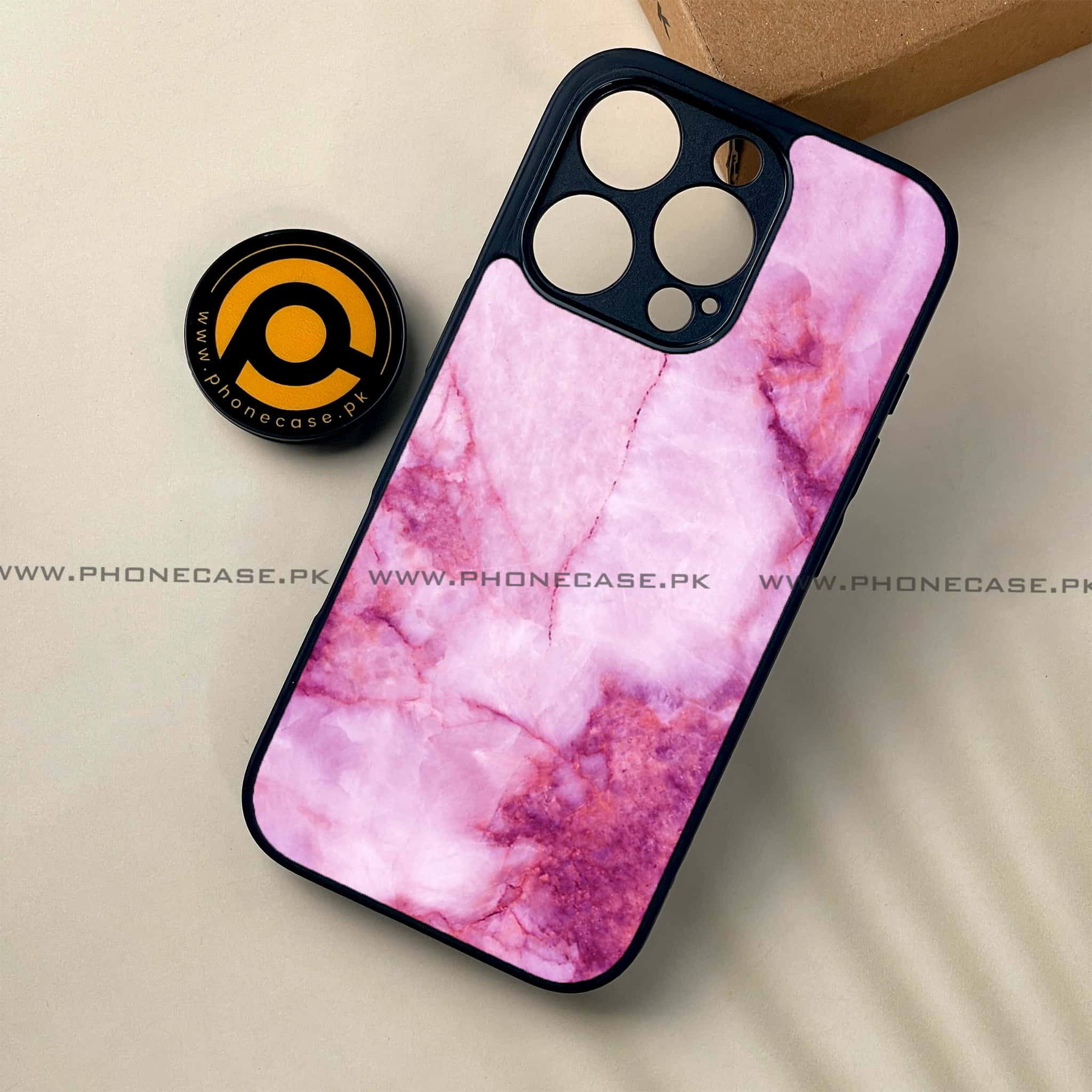 iPhone 16 Pro - Pink Marble Series - Premium Printed Glass soft Bumper shock Proof Case