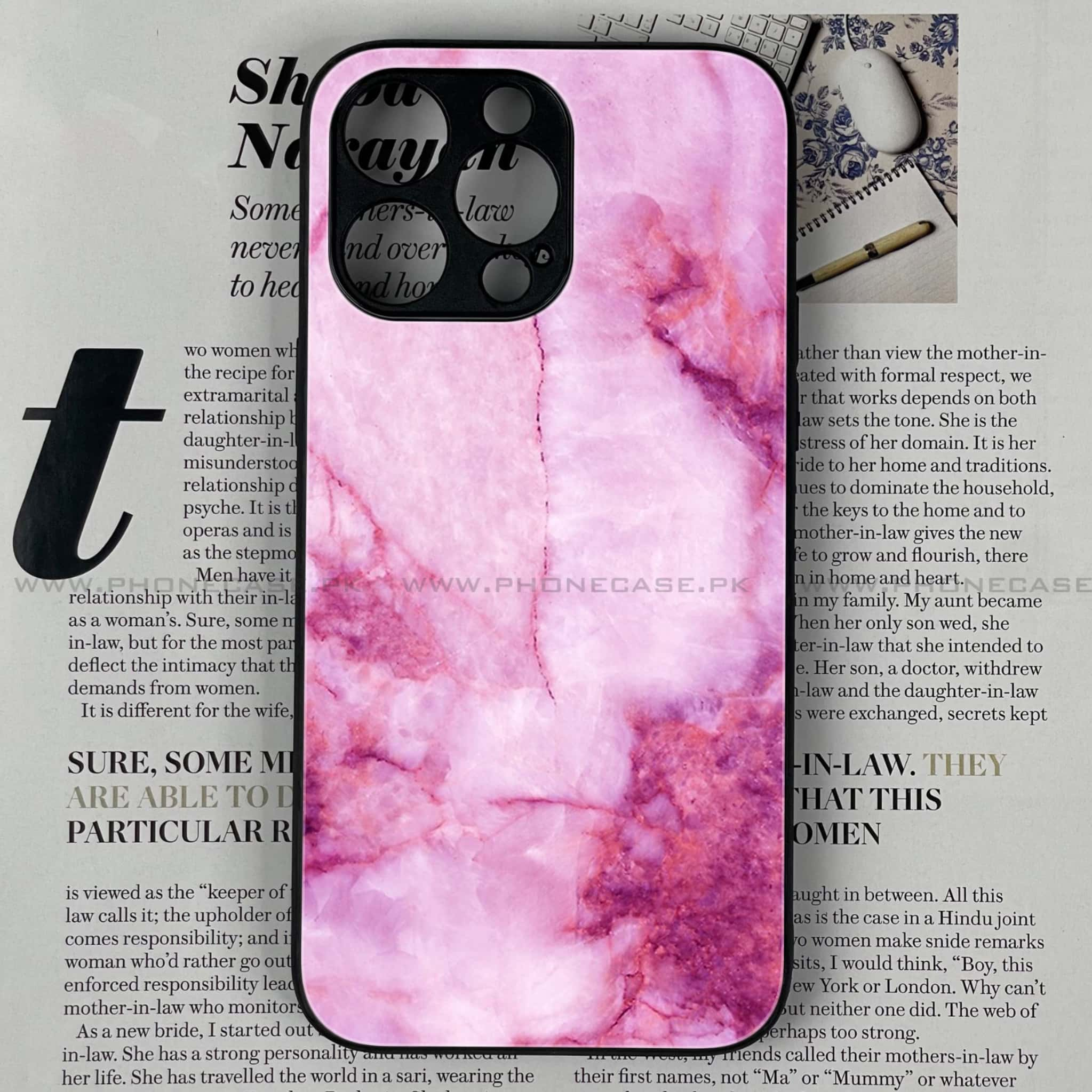 iPhone 14 Pro Max - Pink Marble Series - Premium Printed Glass soft Bumper shock Proof Case