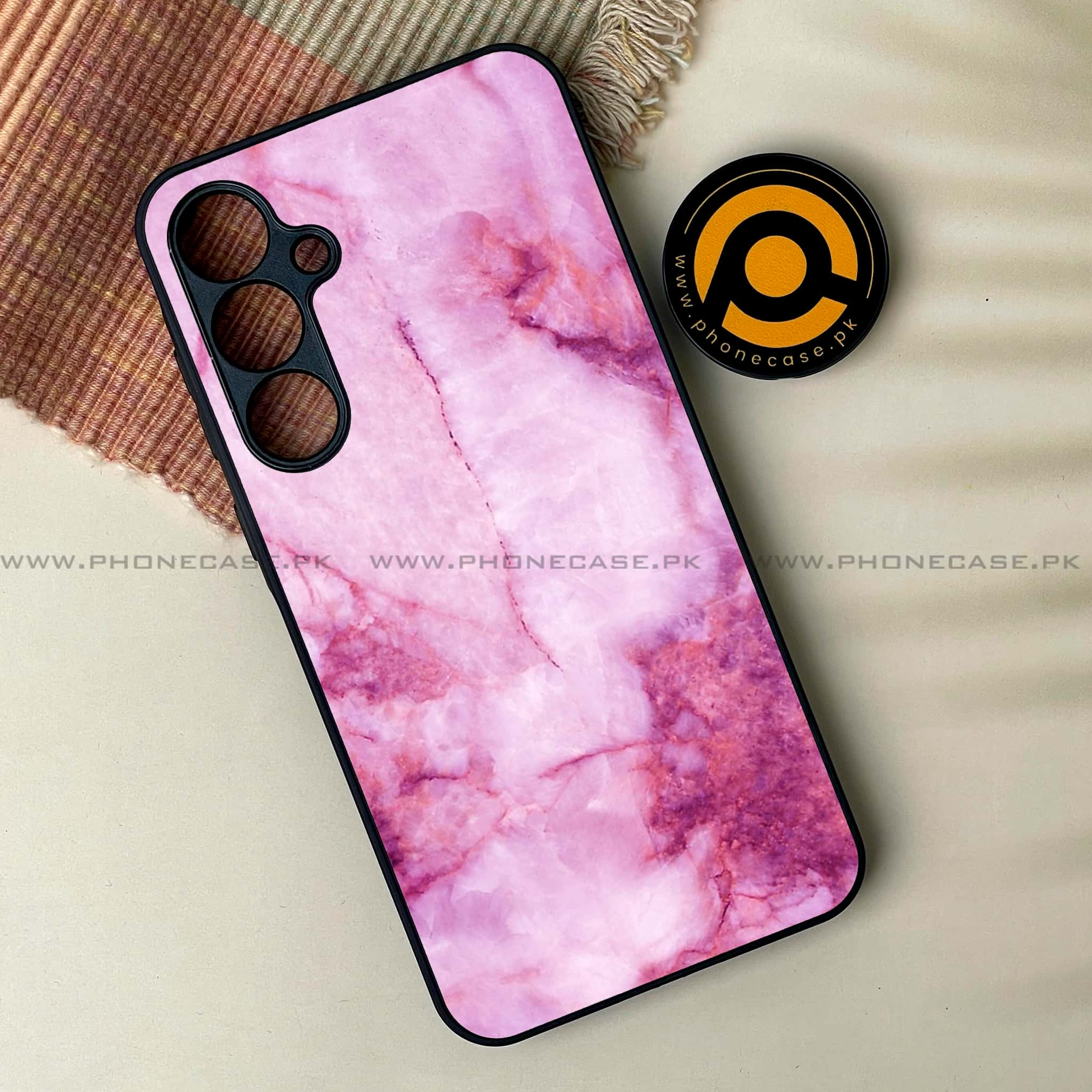 Samsung Galaxy A14 - Pink Marble Series - Premium Printed Glass soft Bumper shock Proof Case