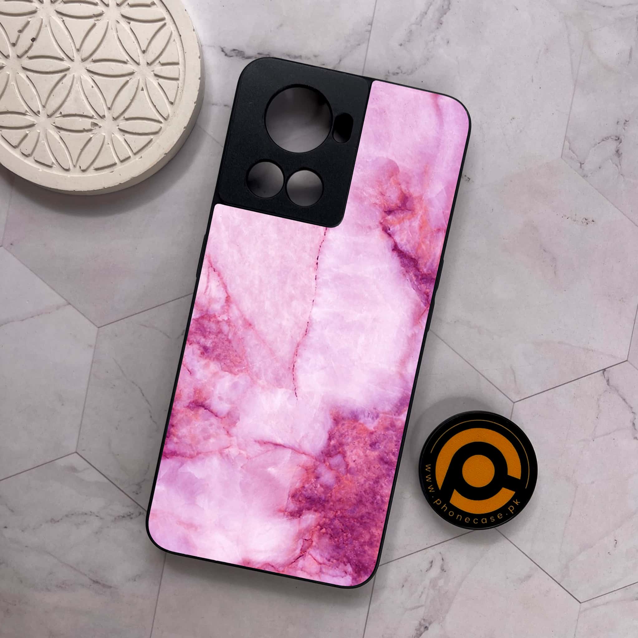 OnePlus 10R -  Pink Marble Series  - Premium Metal Printed soft Bumper shock Proof Case