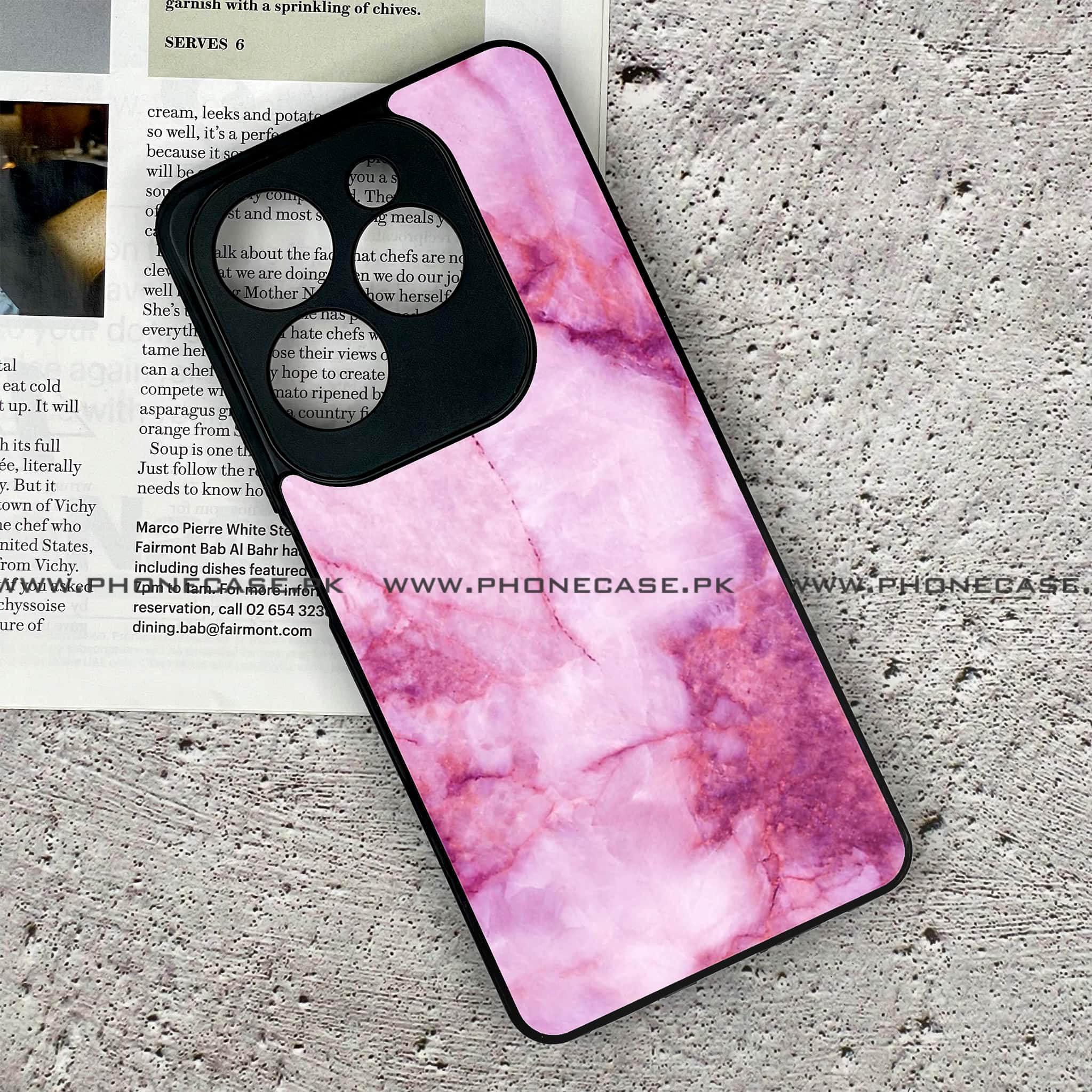 Infinix Hot 40 Pro - Pink Marble Series - Premium Printed Glass soft Bumper shock Proof Case