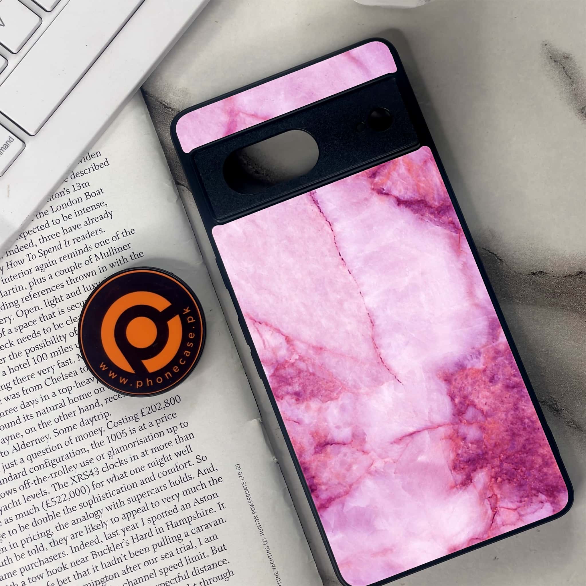 Google Pixel 7 - Pink Marble Series - Premium Metal Printed soft Bumper Shock Proof Case