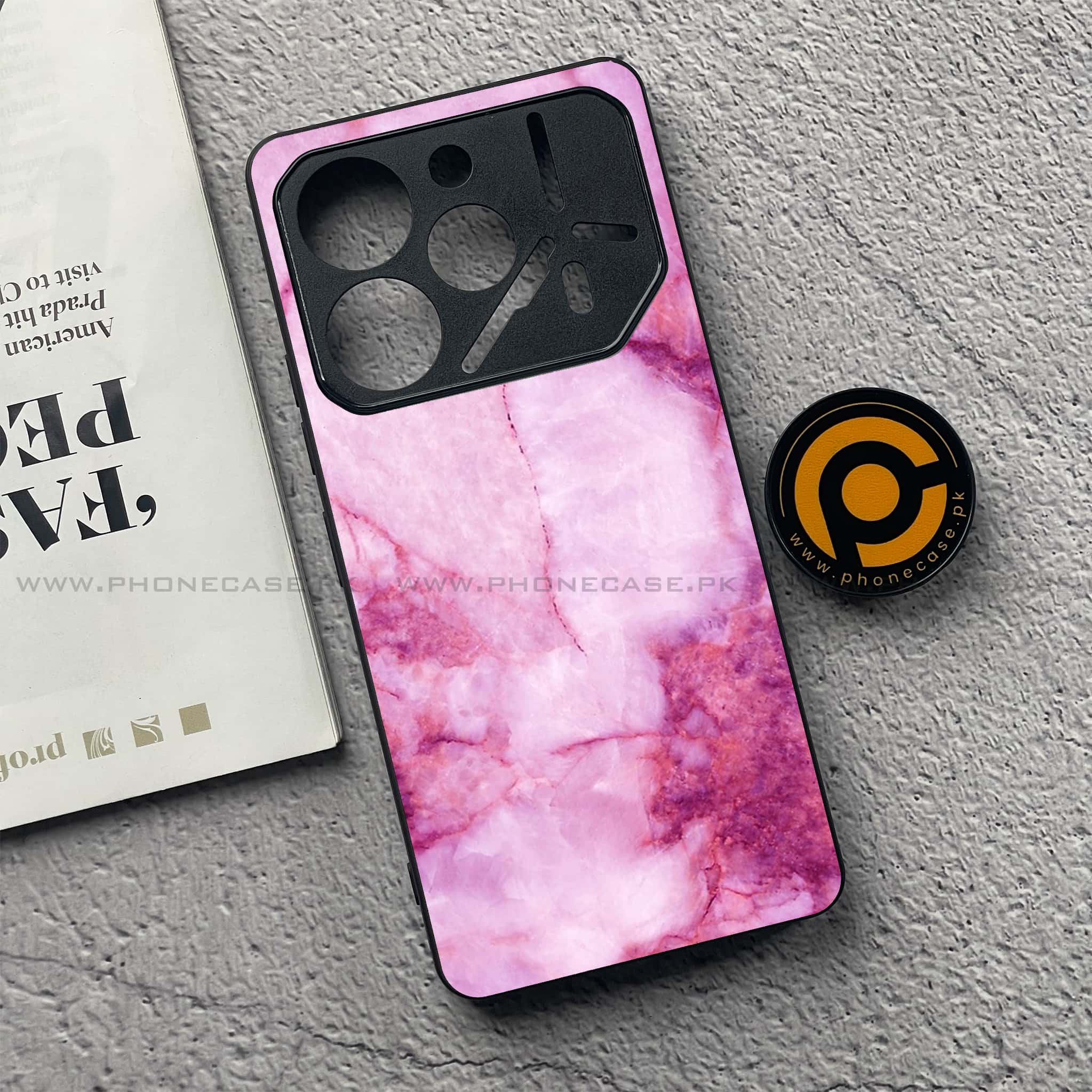 Tecno Pova 6 Pro - Pink Marble Series - Premium Printed Glass soft Bumper shock Proof Case