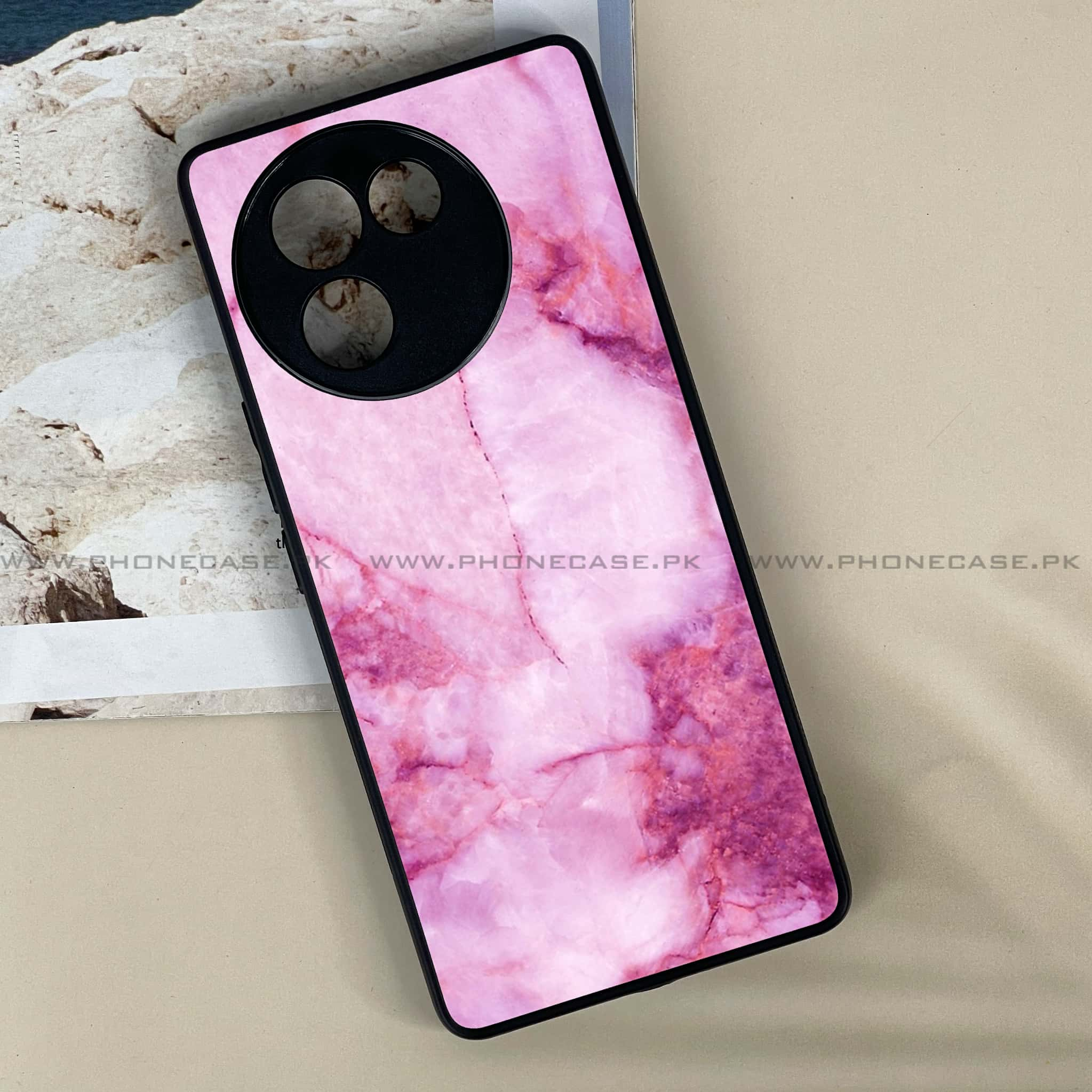 Vivo V30E - Pink Marble Series - Premium Printed Metal soft Bumper shock Proof Case