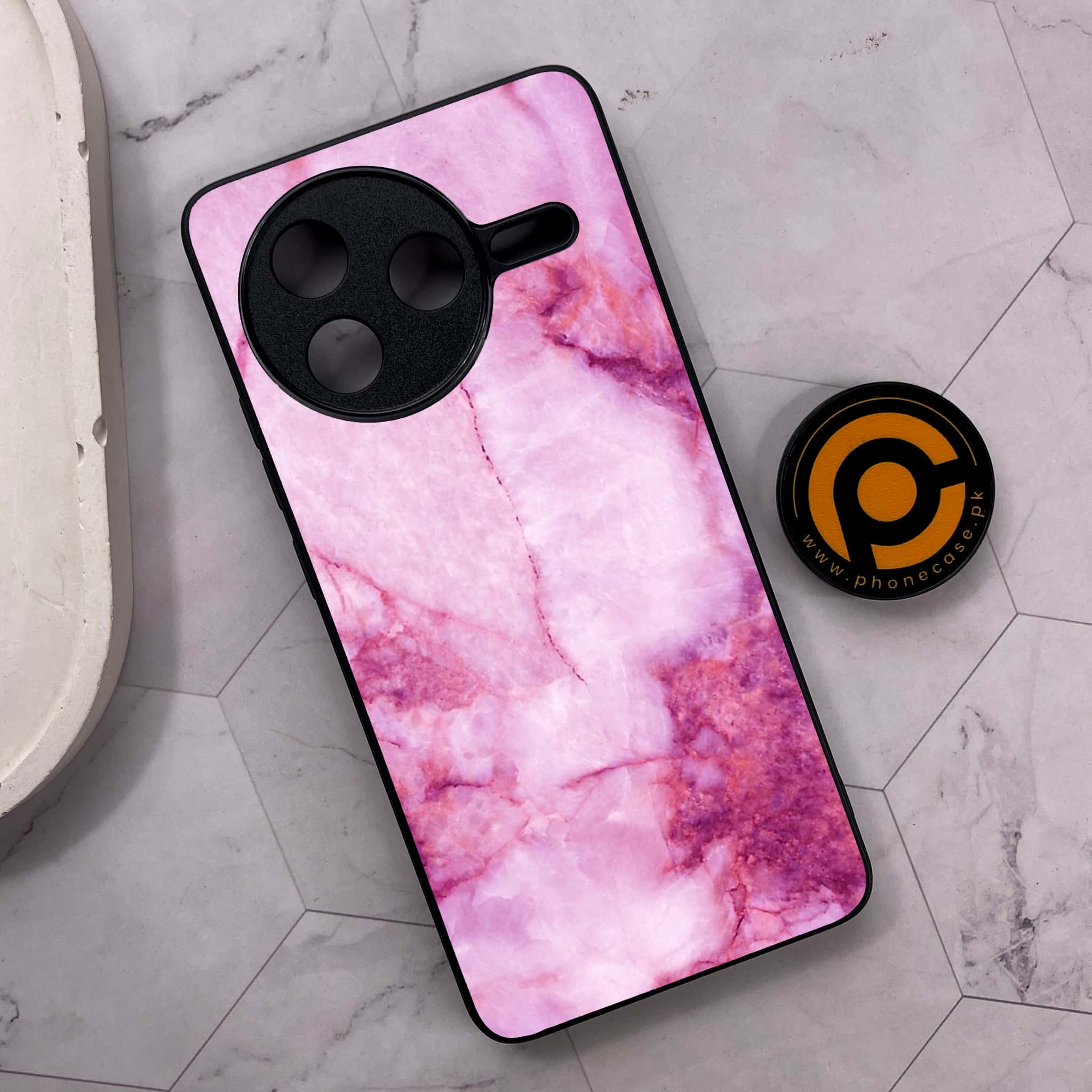 Xiaomi Poco F7 Pro 5G - Pink Marble Series - Premium Metal Printed soft Bumper shock Proof Case
