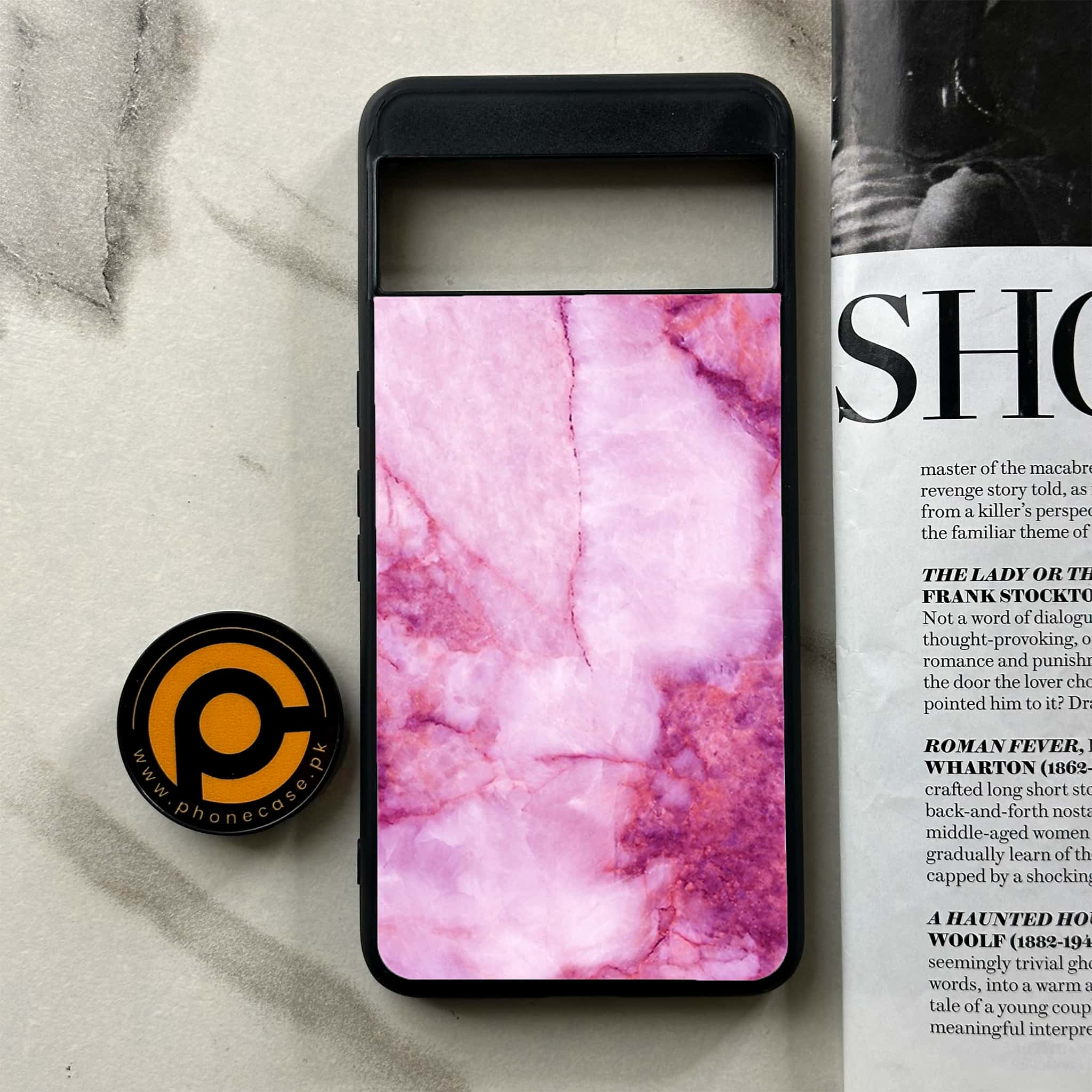 Google Pixel 8 Pro - Pink Marble Series - Premium Printed Glass soft Bumper shock Proof Case