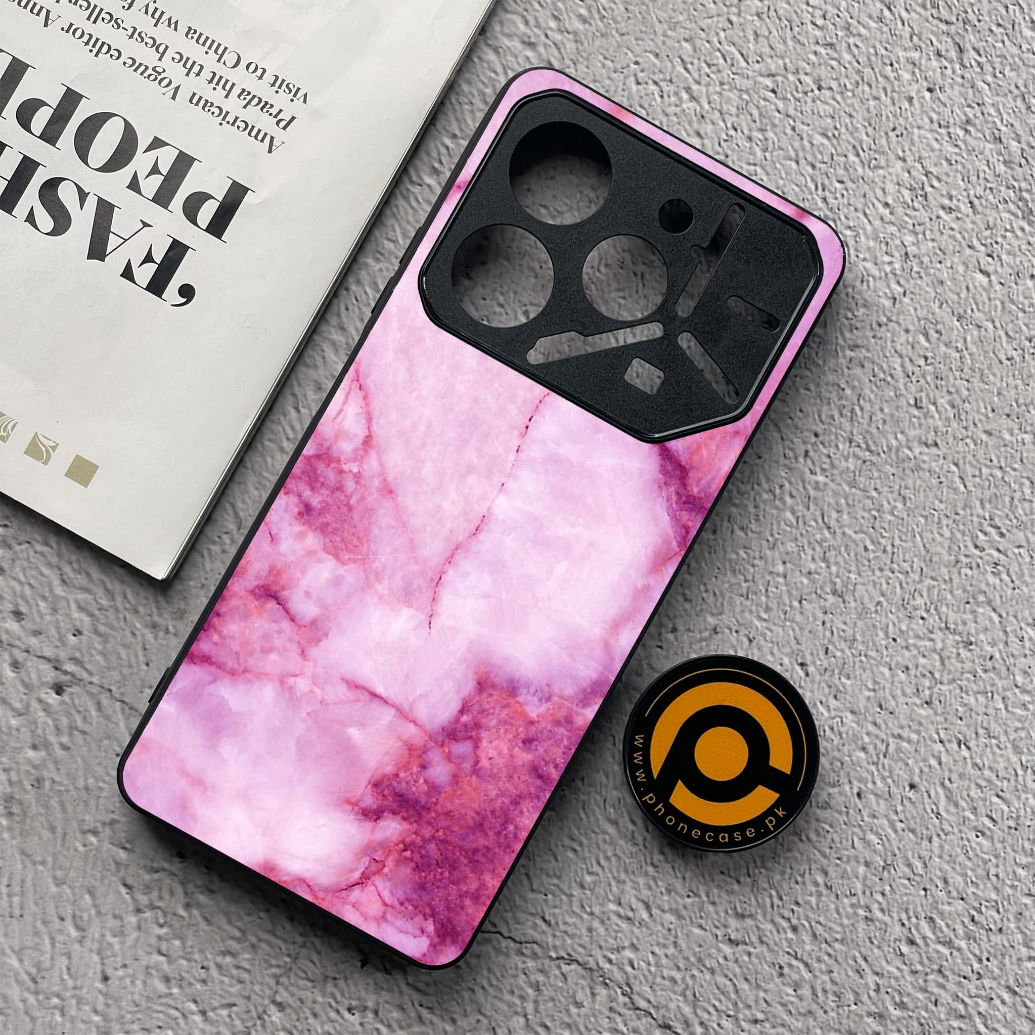 Tecno Pova 6 Neo - Pink Marble Series - Premium Metal  Printed soft Bumper shock Proof Case