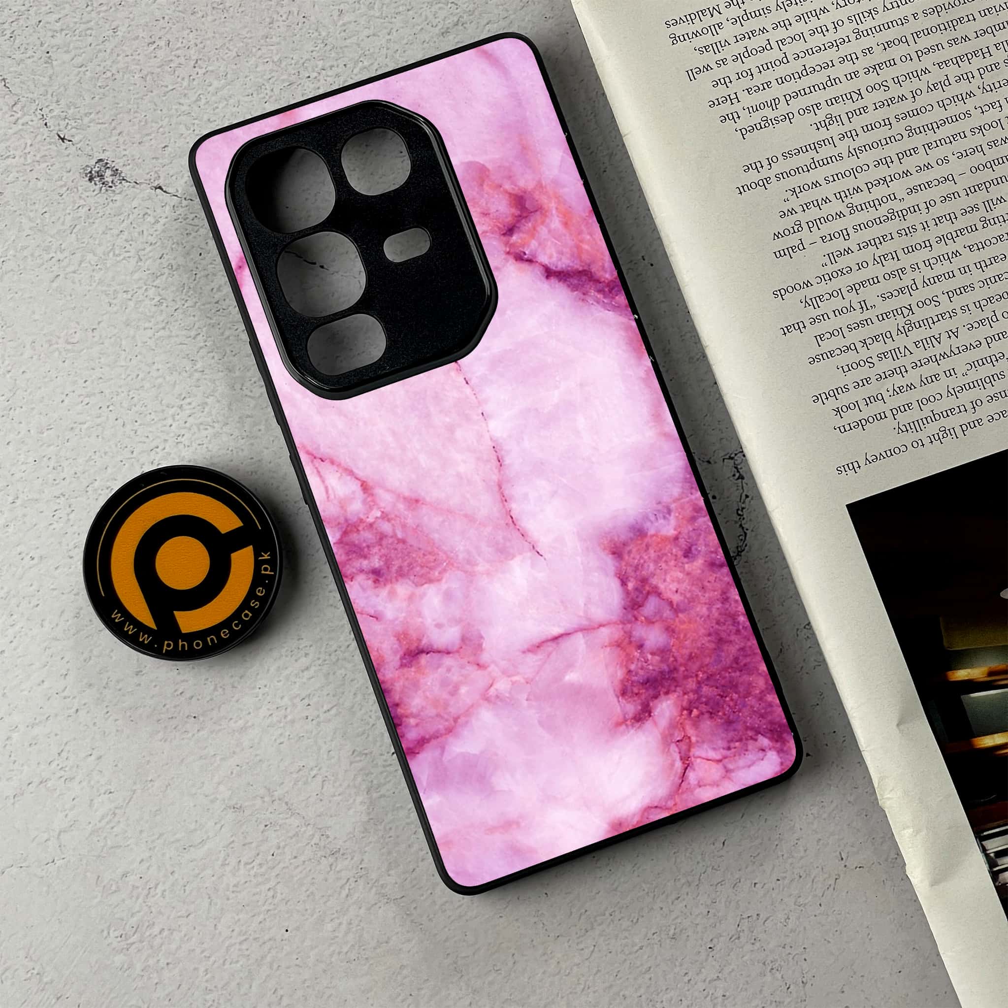 Infinix Note 50 - Pink Marble Series - Premium Metal Printed Soft Bumper Shockproof Case