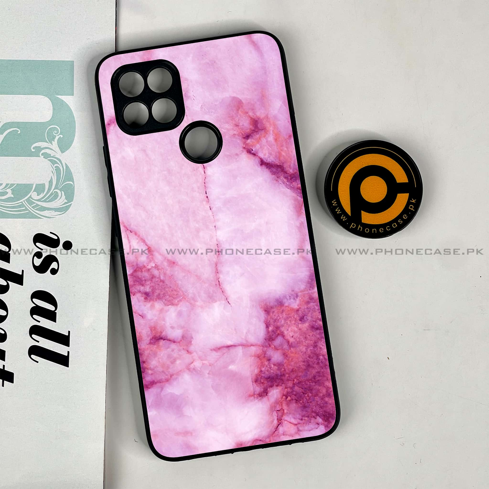 Oppo A15s - Pink Marble Series - Premium Printed Glass soft Bumper shock Proof Case