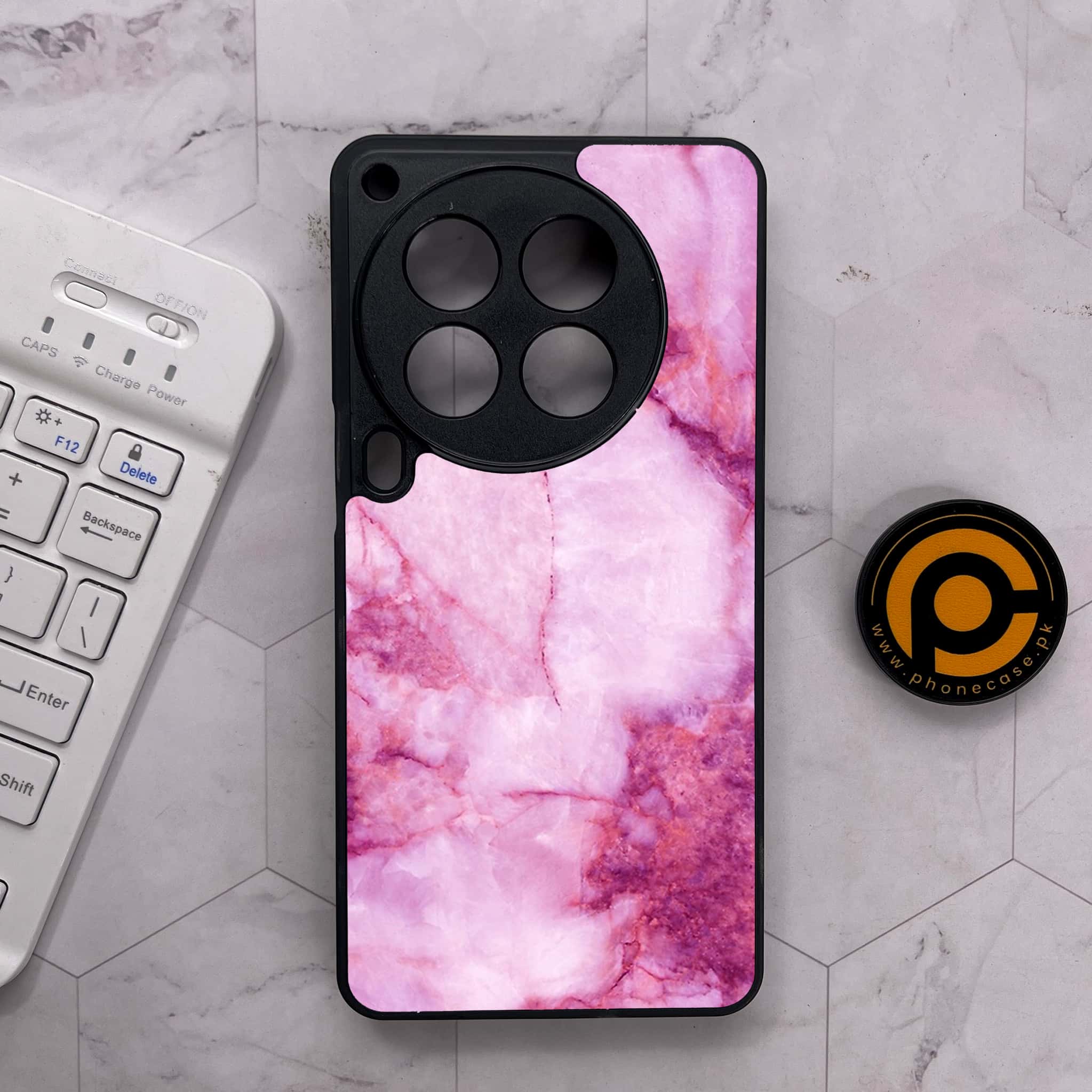 Tecno Camon 30 Premier - Pink Marble Series - Premium Metal Printed soft Bumper shock Proof Case
