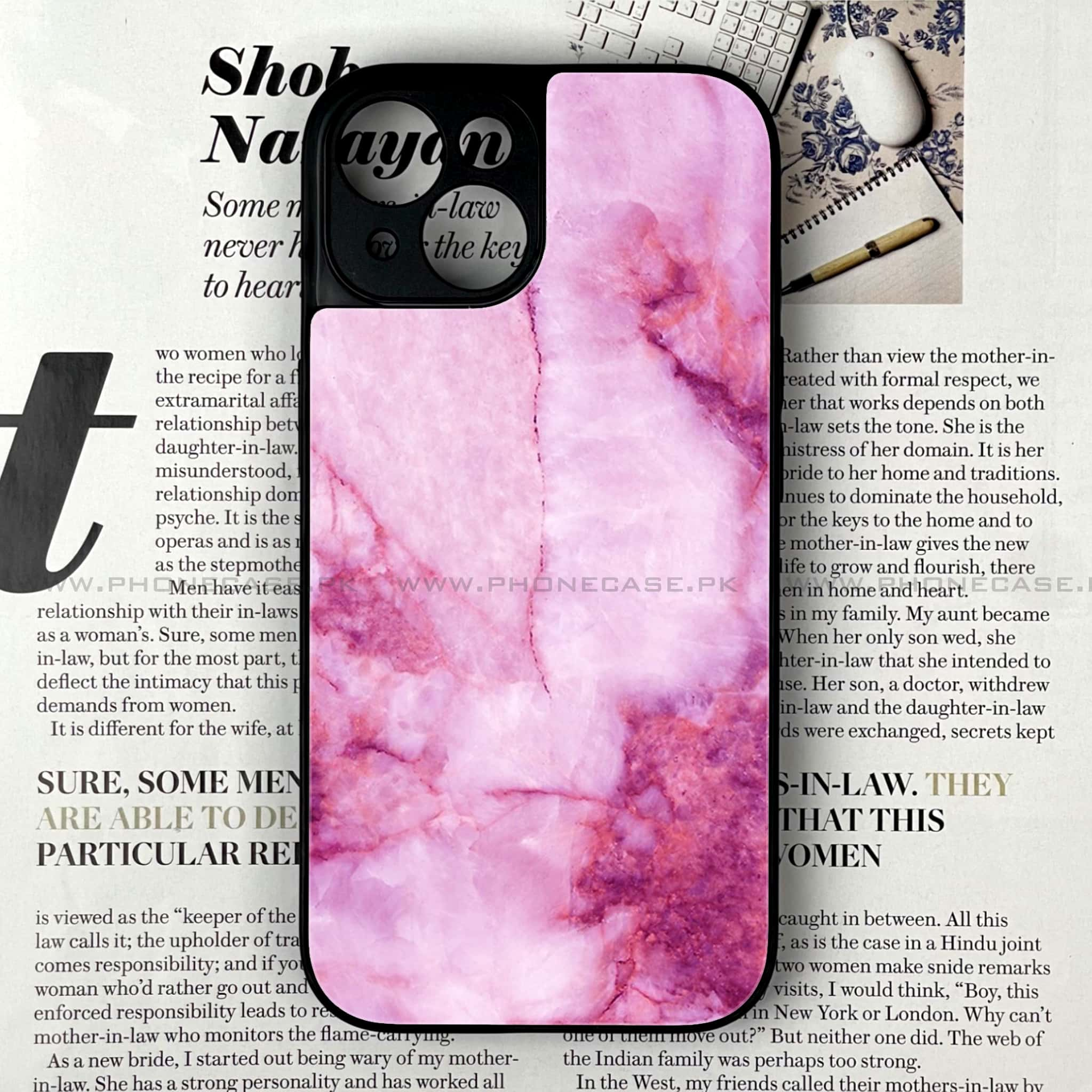 iPhone 15 -  Pink Marble Series - Premium Printed Glass soft Bumper shock Proof Case