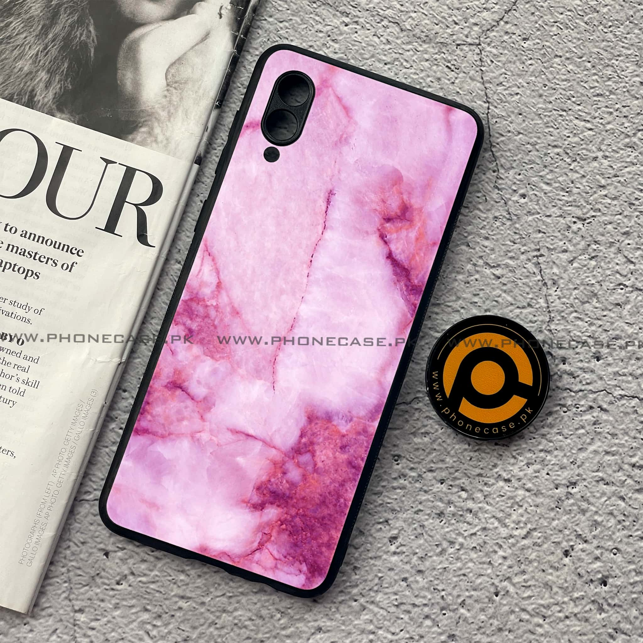 Samsung Galaxy A02 - Pink Marble Series - Premium Printed Metal soft Bumper shock Proof Case