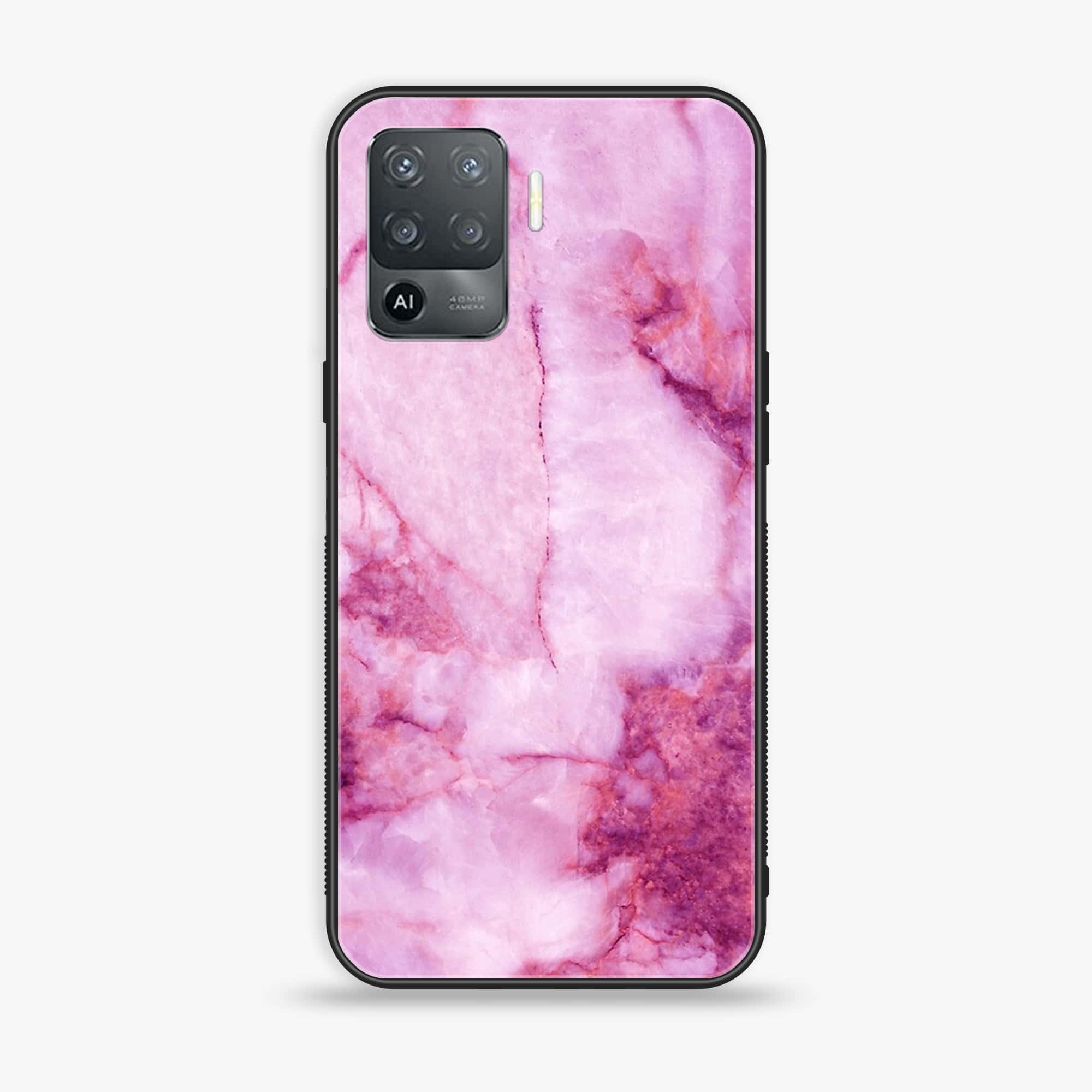 Oppo F19 Pro - Pink Marble Series - Premium Printed Glass soft Bumper shock Proof Case