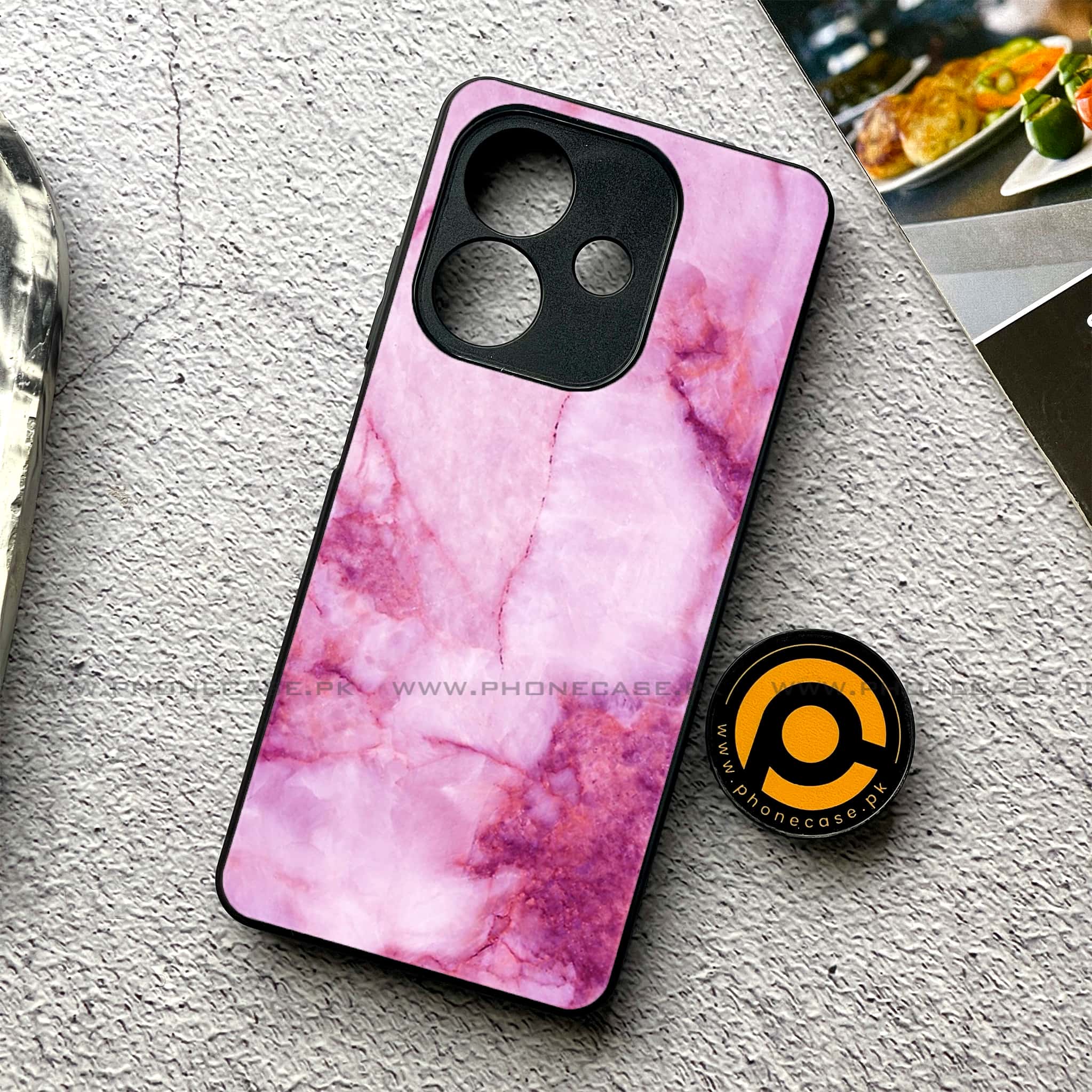 Oppo A5i - Pink Marble Series - Premium Metal Printed soft Bumper shock Proof Case