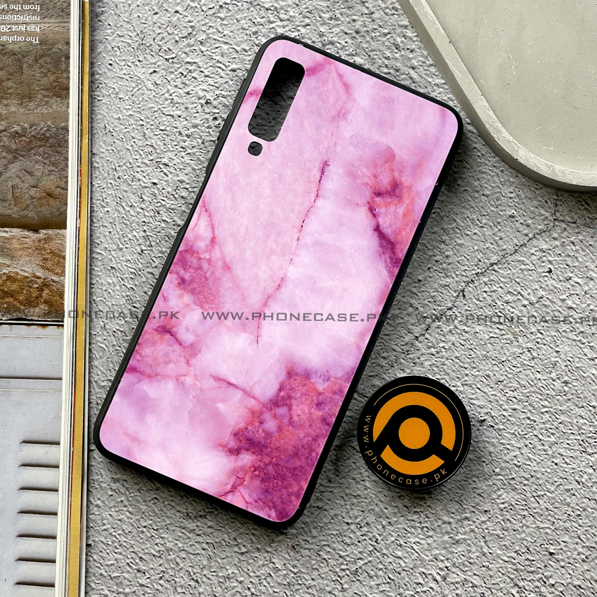 Galaxy A7 2018 - Pink Marble Series - Premium Printed Metal soft Bumper shock Proof Case