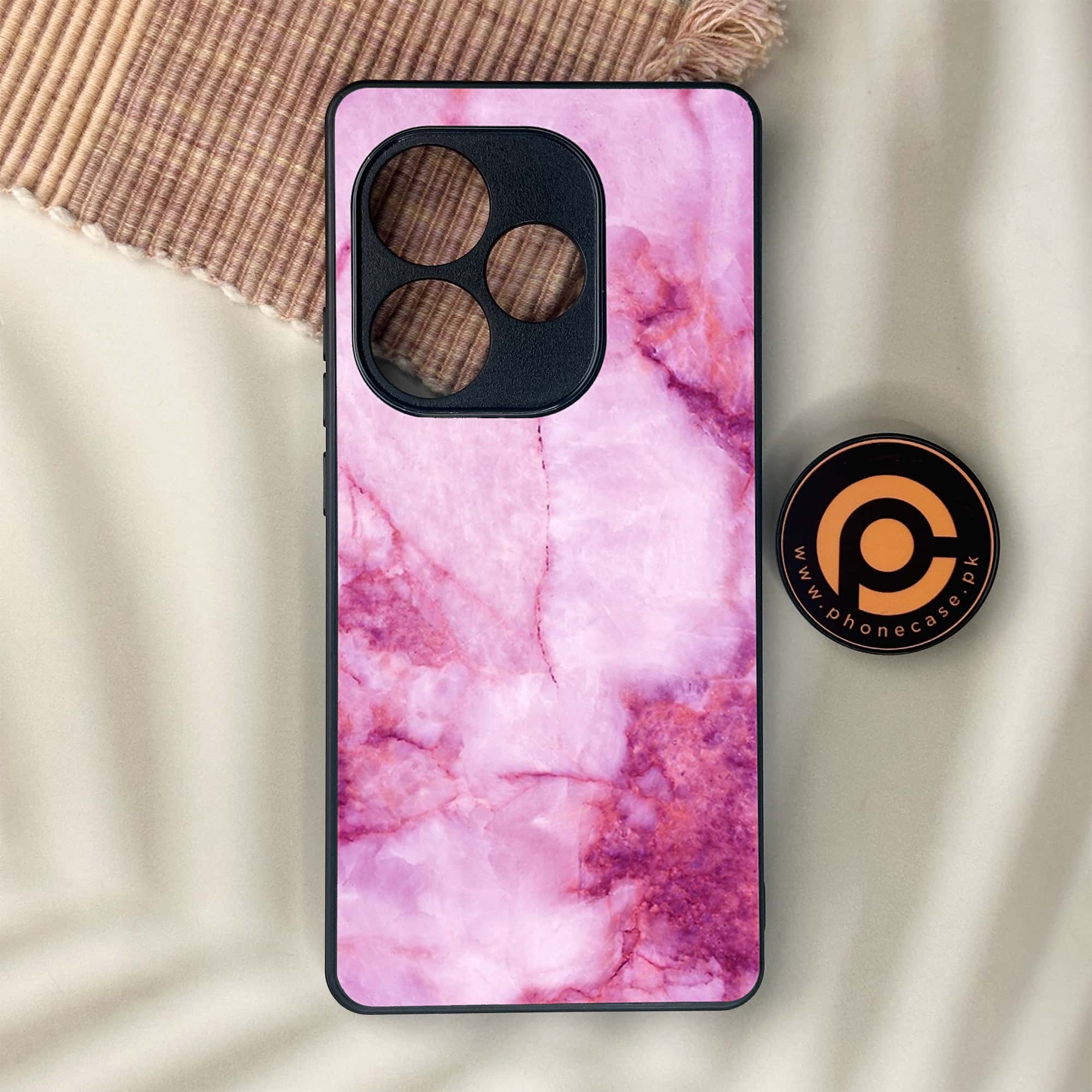 Realme GT 6 - Pink Marble Series - Premium Metal Printed soft Bumper shock Proof Case