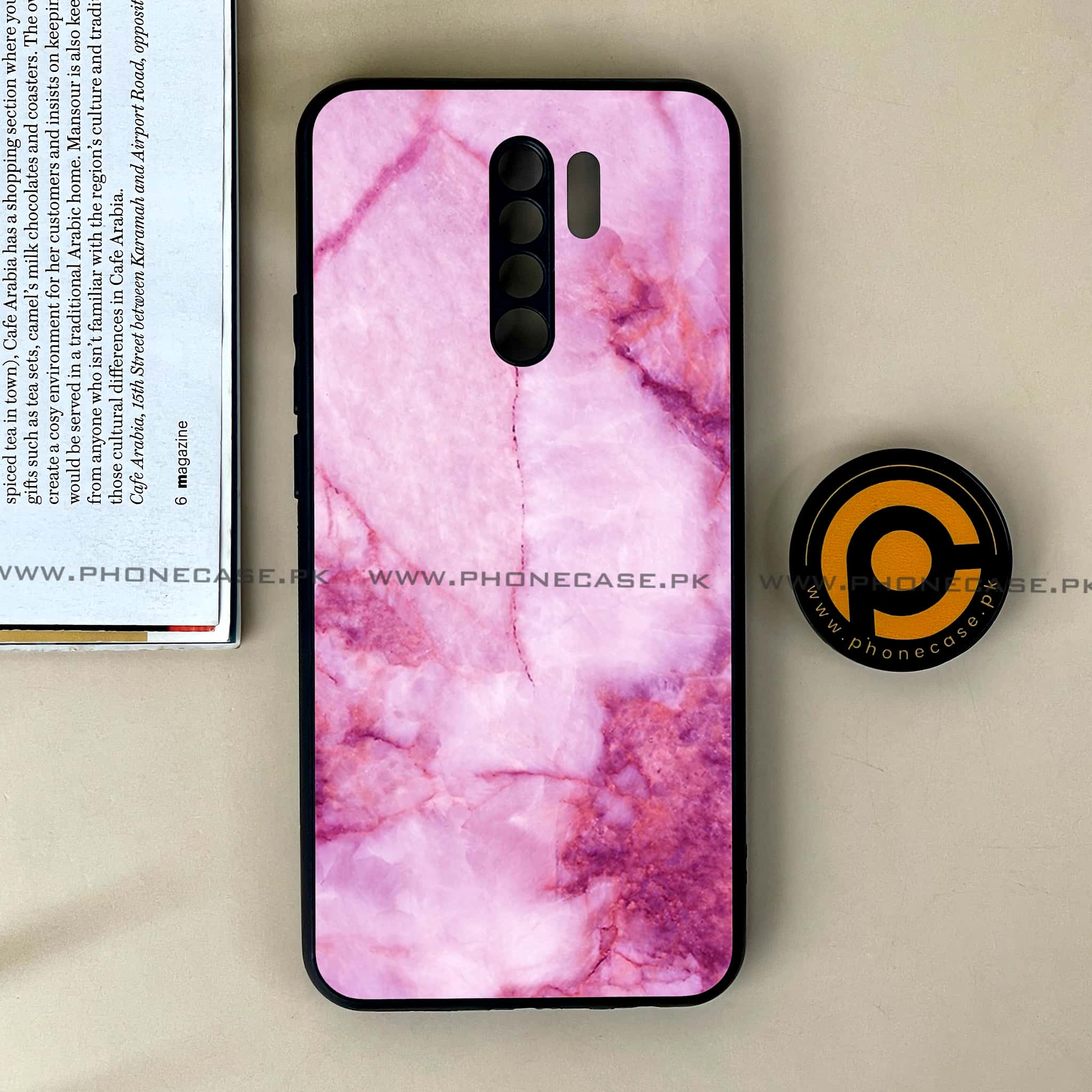 Xiaomi Redmi 9 - Pink Marble Series - Premium Printed Glass soft Bumper shock Proof Case