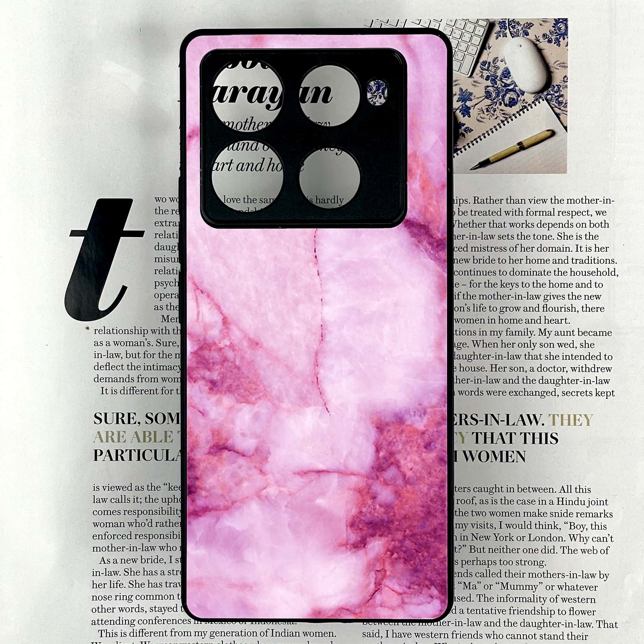 Infinix Note 40 Pro Plus - Pink Marble Series - Premium Metal Printed soft Bumper shock Proof Case