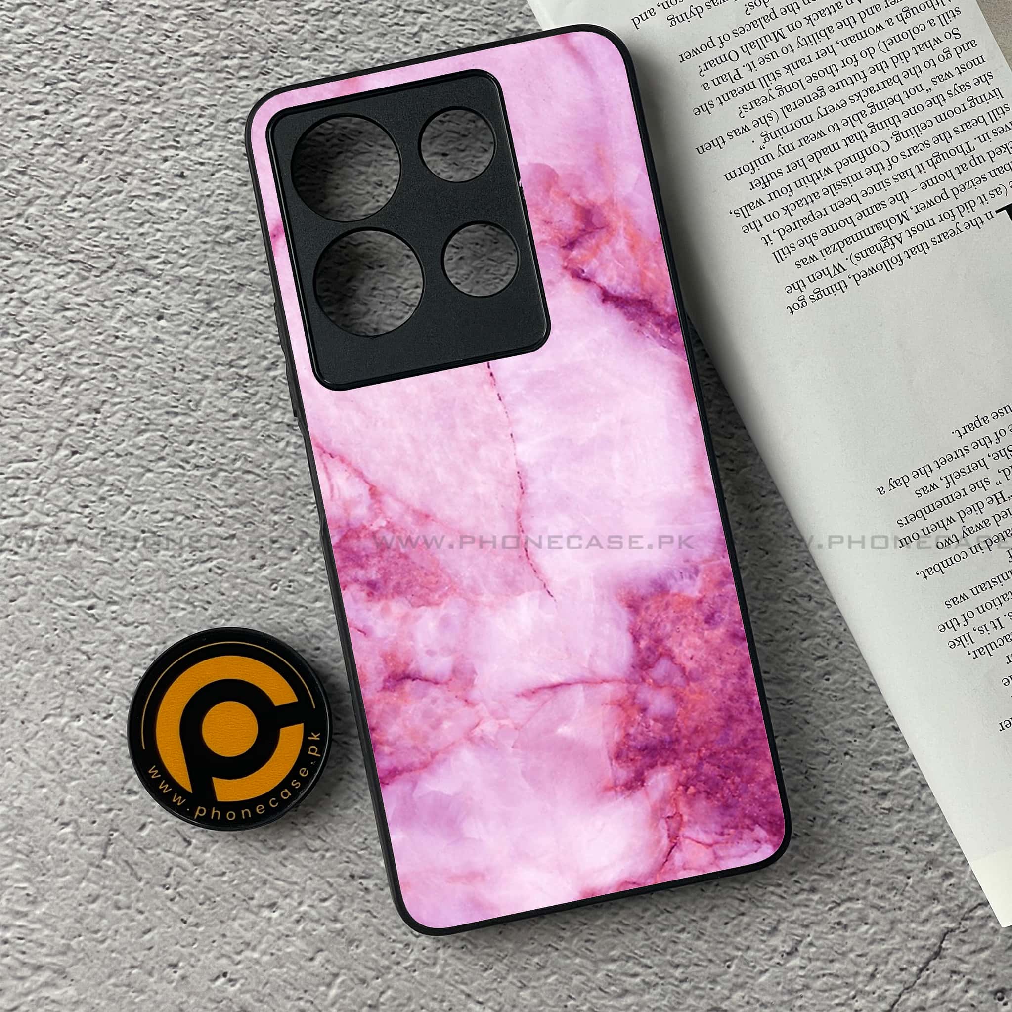 Infinix Note 30 - Pink Marble Series - Premium Printed Glass soft Bumper shock Proof Case