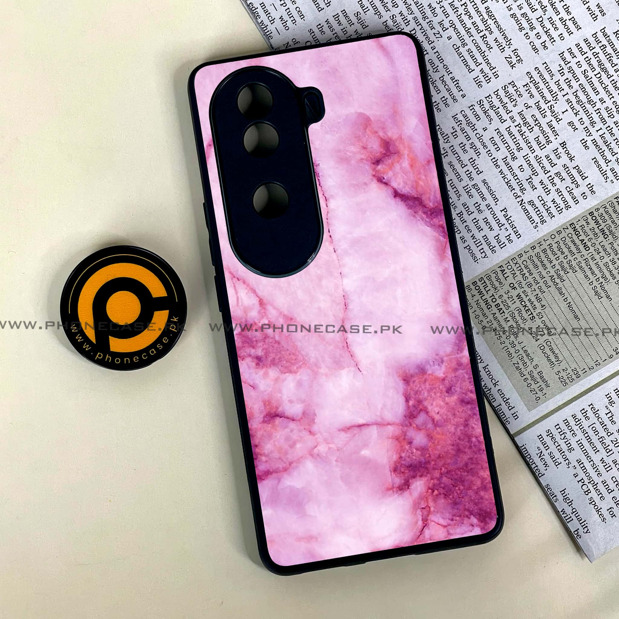 Vivo V40e - Pink Marble Series - Premium Printed Glass soft Bumper shock Proof Case