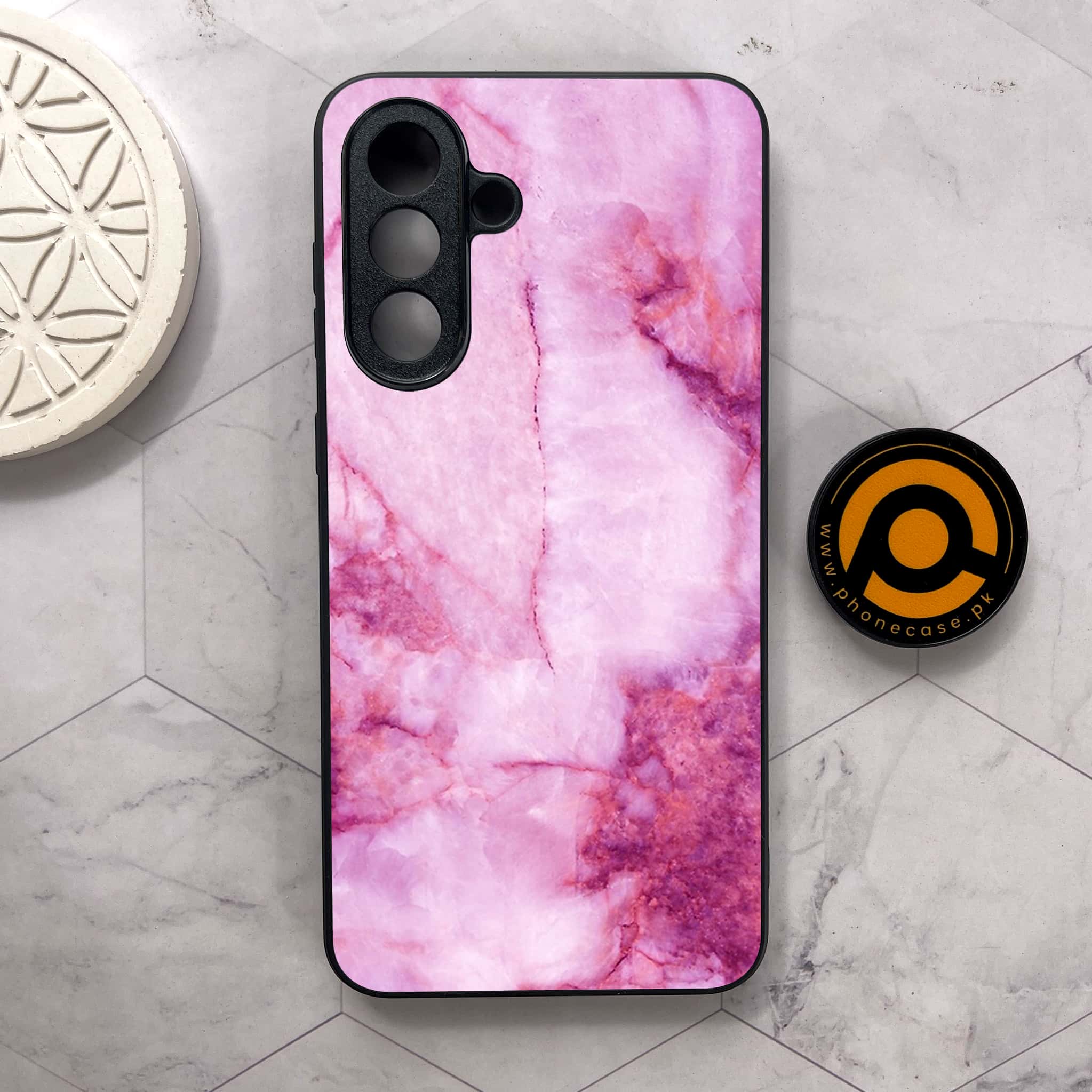 Samsung Galaxy A56 5G - Pink Marble Series - Premium Metal Printed soft Bumper shock Proof Case