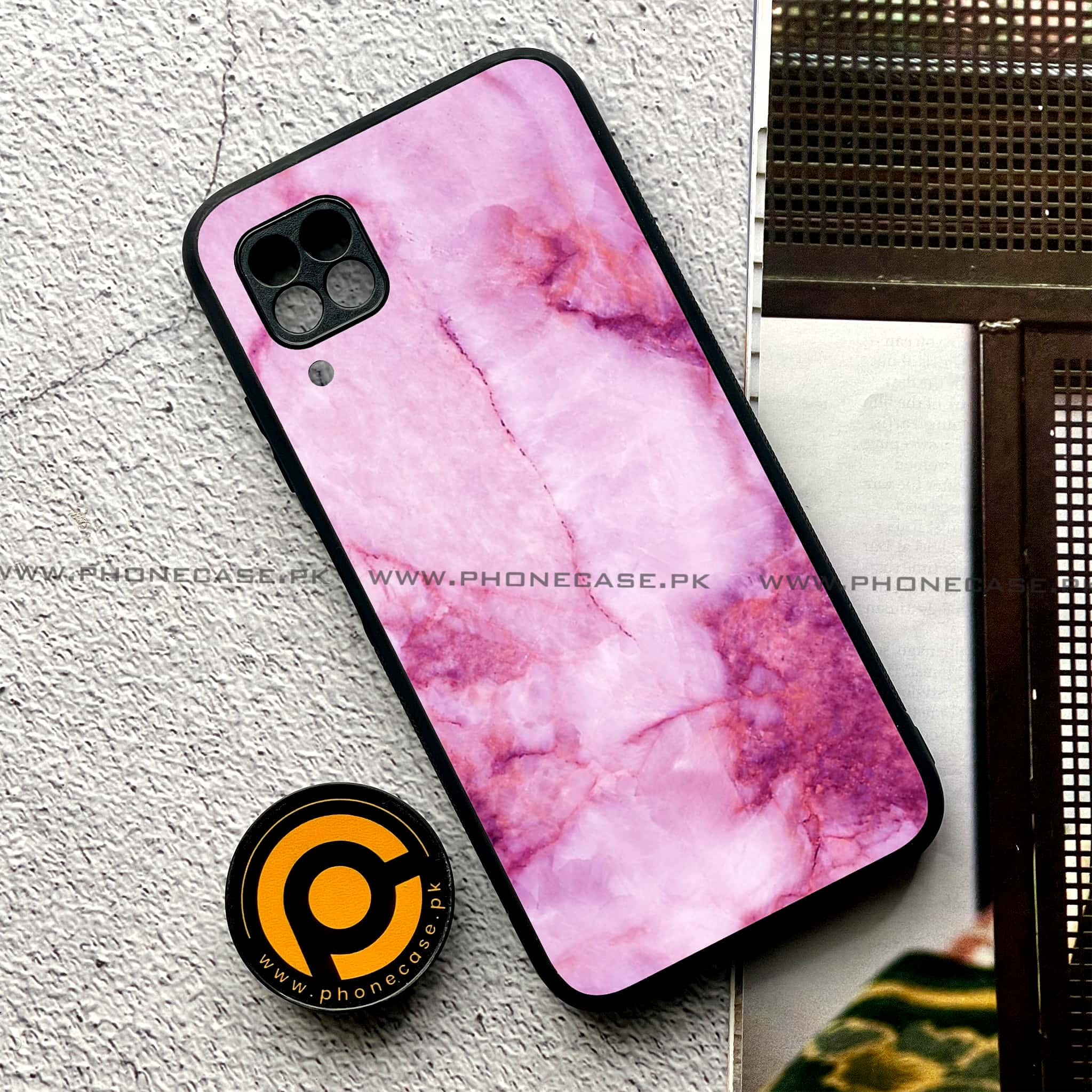 Huawei P40 Lite - Pink Marble Series - Premium Printed Glass soft Bumper shock Proof Case